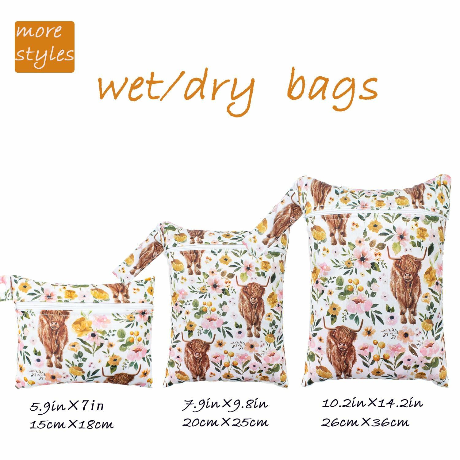 Little Jump Waterproof Cloth Diaper Wet Dry Bag Western Floral Cow Size S M L