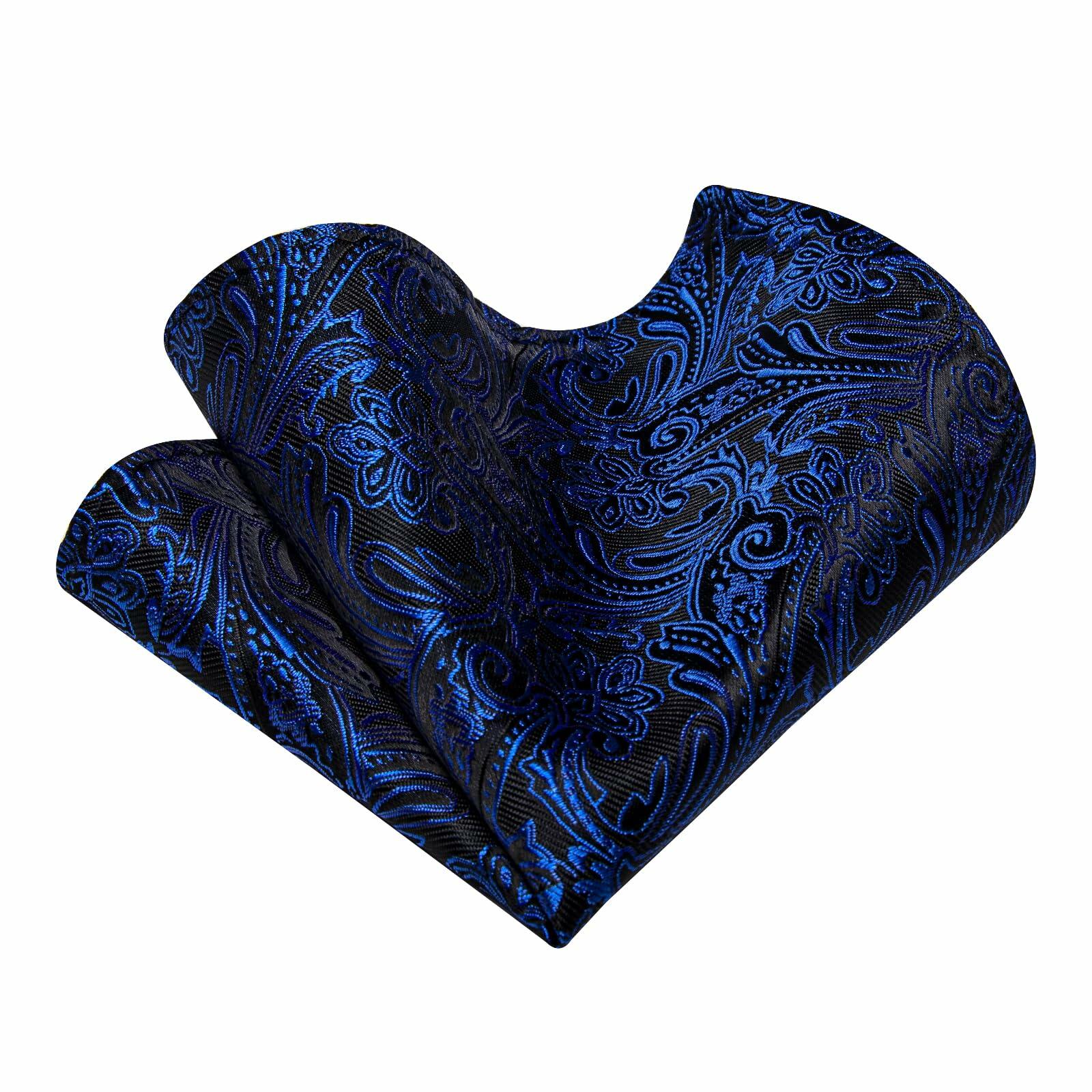 YourTies Mens Blue Silk Paisley Tie Set Necktie Pocket Square Clip Cufflinks