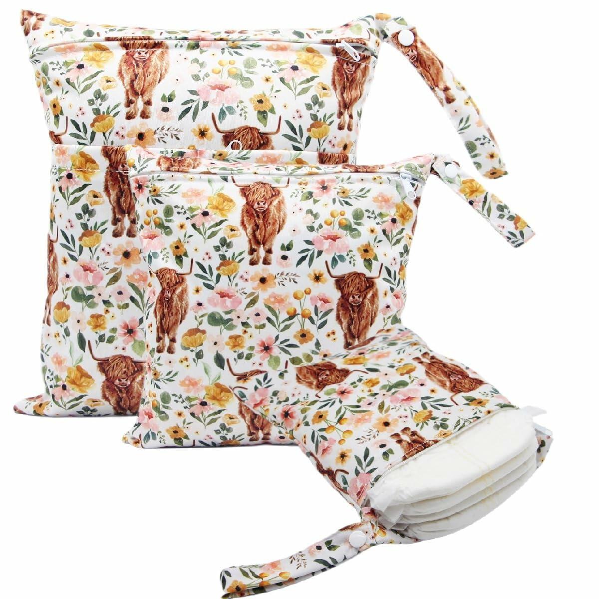 Little Jump Waterproof Cloth Diaper Wet Dry Bag Western Floral Cow Size S M L