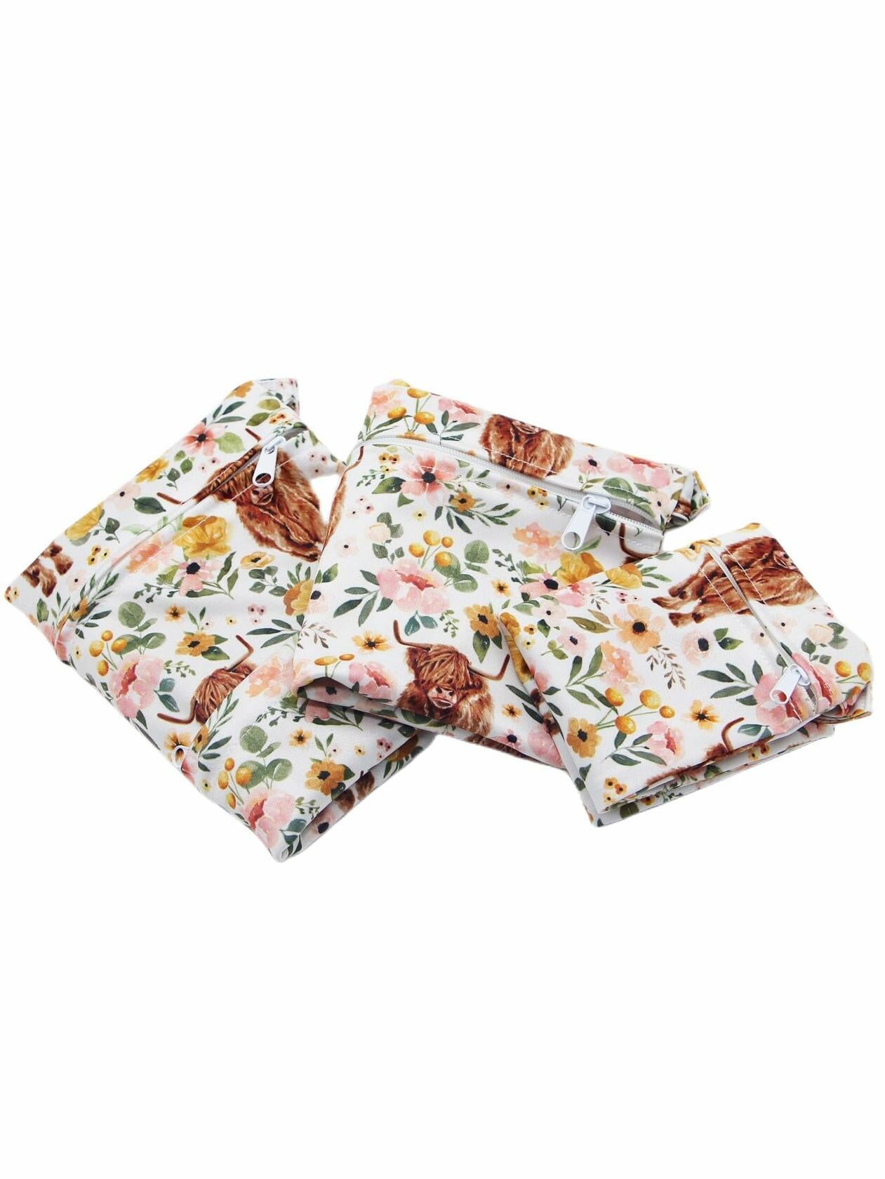 Little Jump Waterproof Cloth Diaper Wet Dry Bag Western Floral Cow Size S M L
