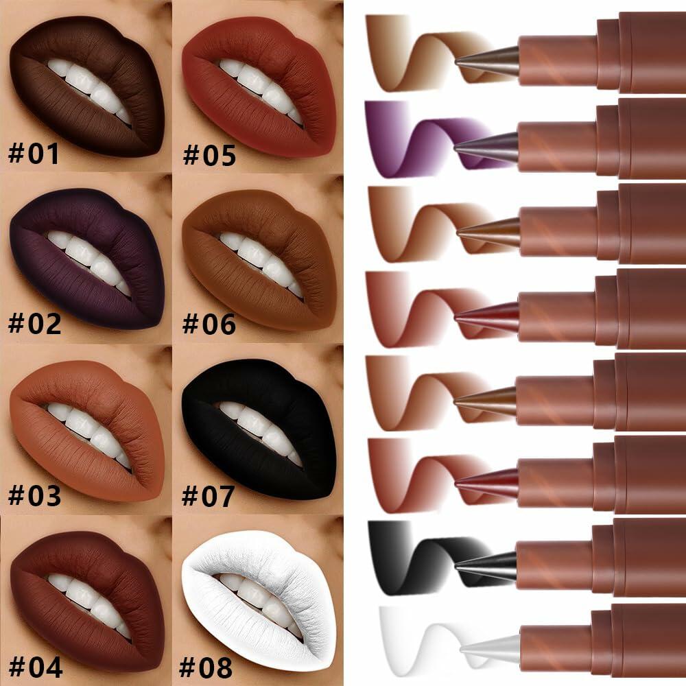 AMY'S DIARY Matte Lip Crayon White 8# 1 pc Longwear Smudge Waterproof