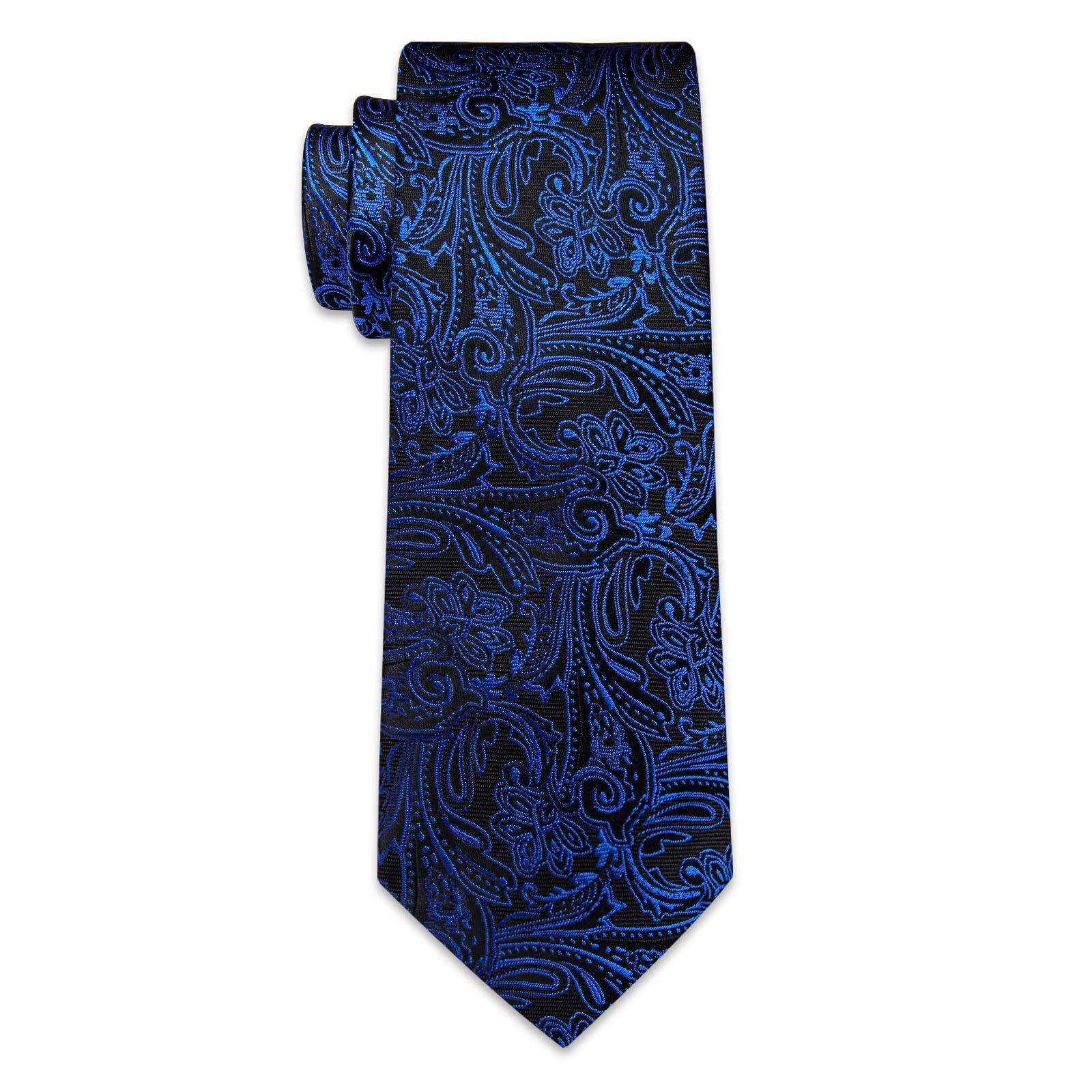 YourTies Mens Blue Silk Paisley Tie Set Necktie Pocket Square Clip Cufflinks
