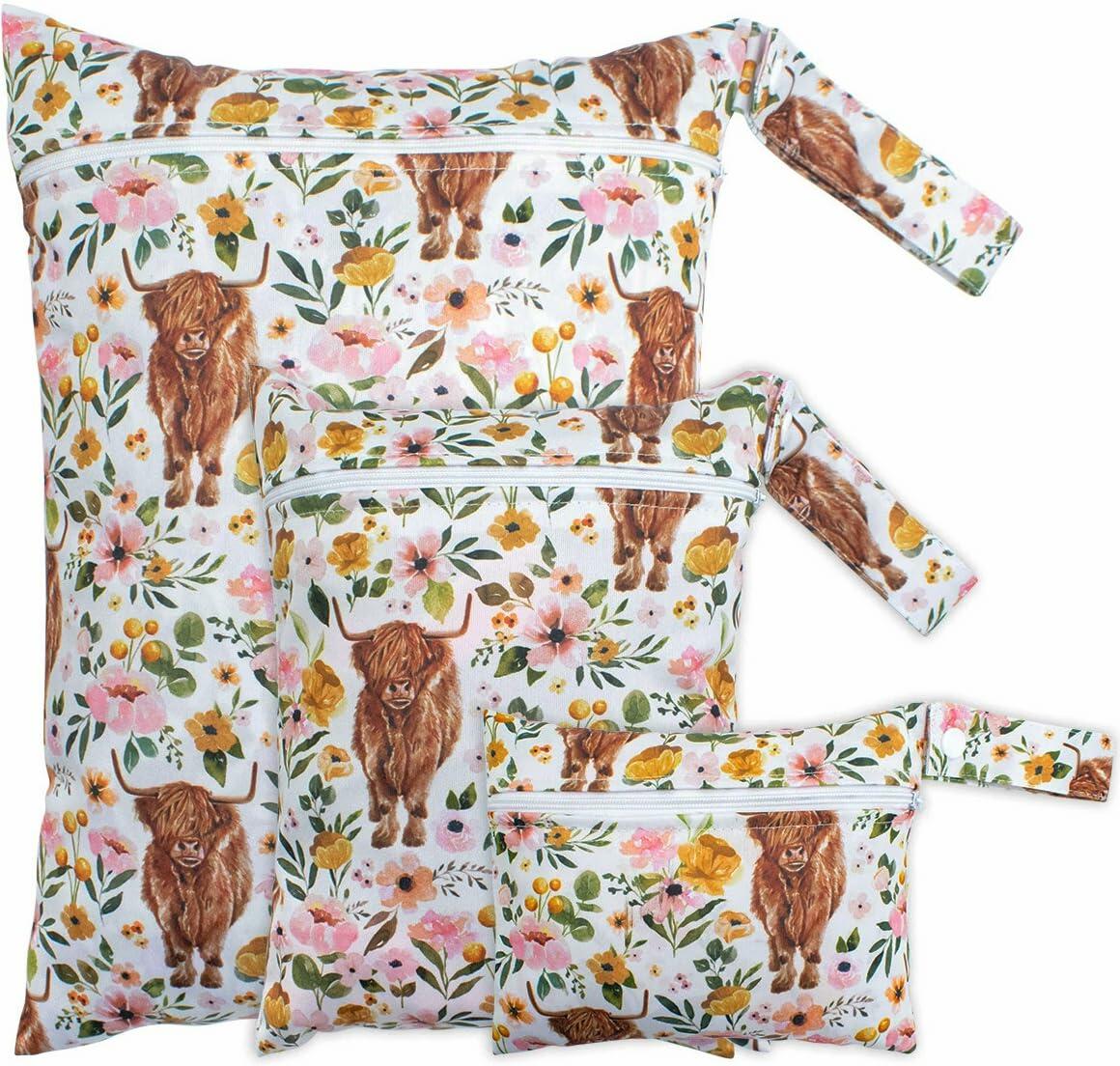 Little Jump Waterproof Cloth Diaper Wet Dry Bag Western Floral Cow Size S M L