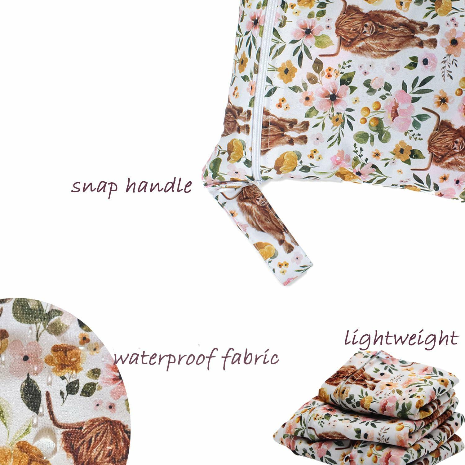 Little Jump Waterproof Cloth Diaper Wet Dry Bag Western Floral Cow Size S M L