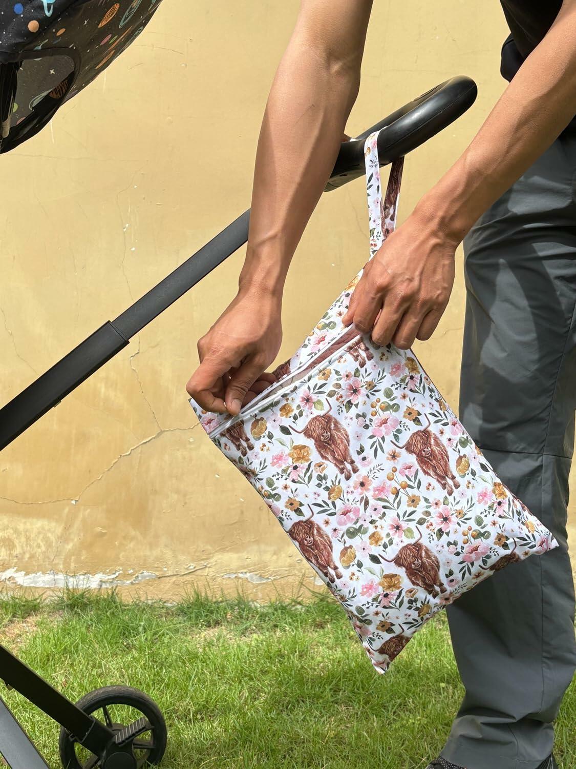 Little Jump Waterproof Cloth Diaper Wet Dry Bag Western Floral Cow Size S M L