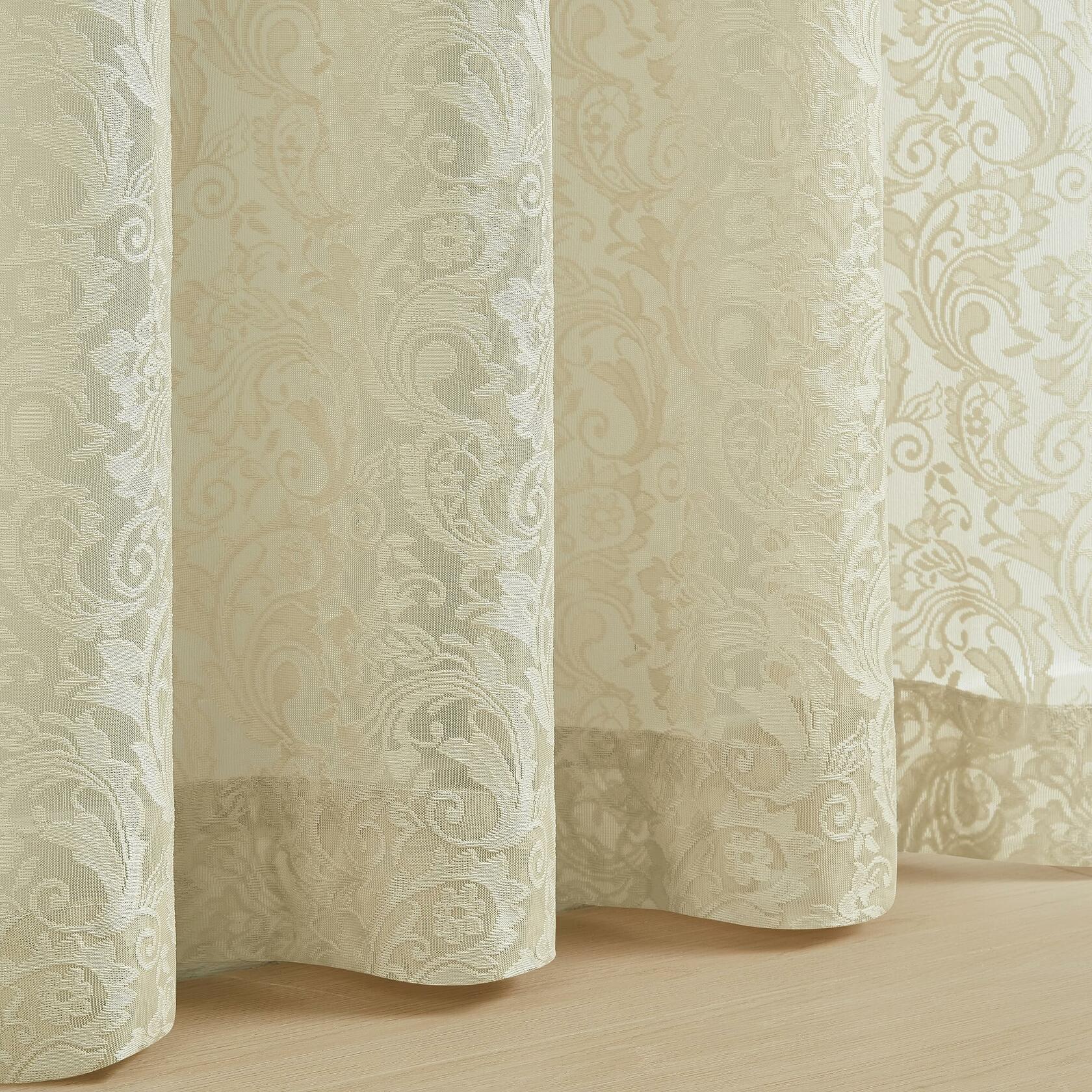 Bujasso Beige Lace Sheer Curtains 54x108 inch 2 Panels Floral Rod Pocket