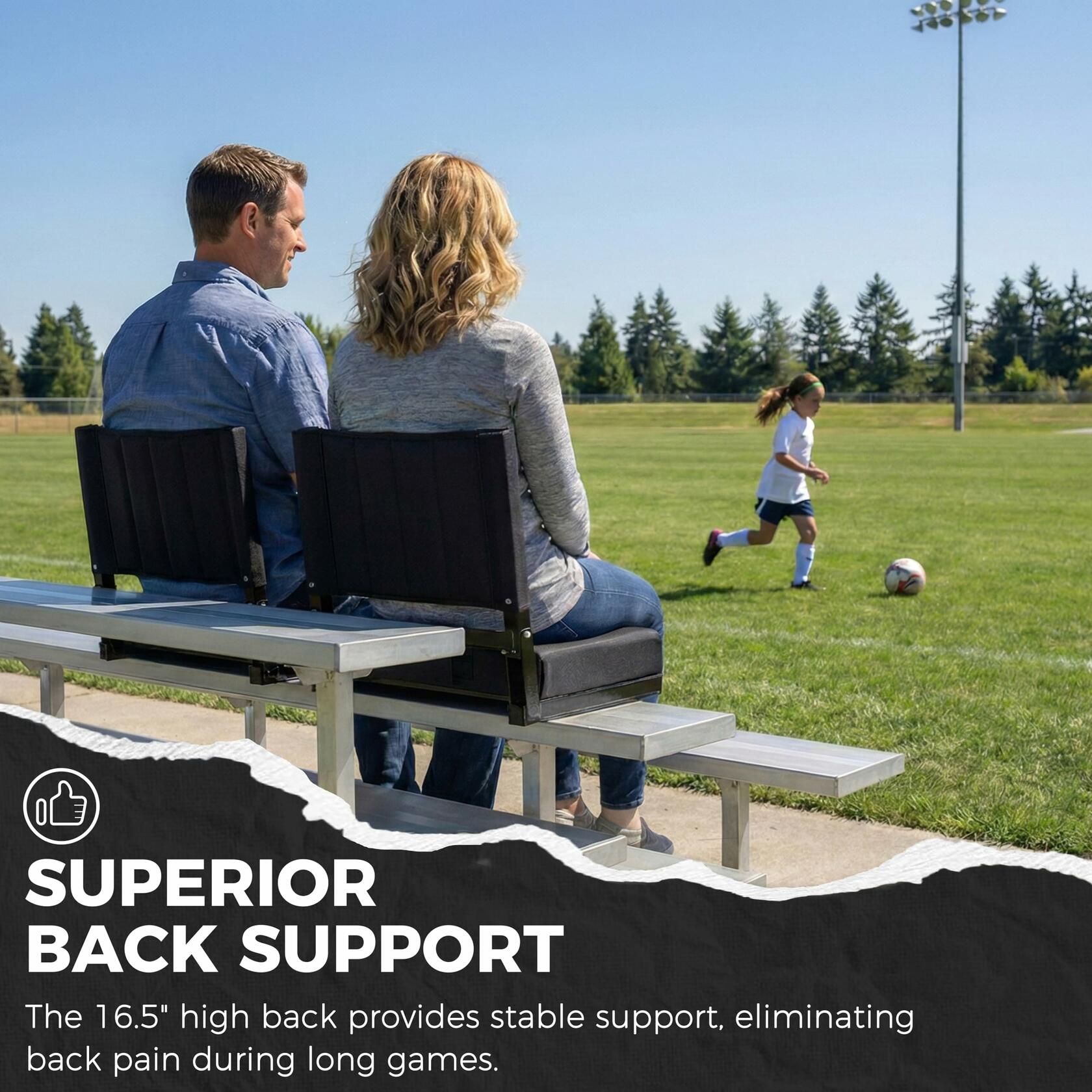 SPORT BEATS Stadium Seat with Back Support Black 17"W x 12"D x 16.5"H 1pc