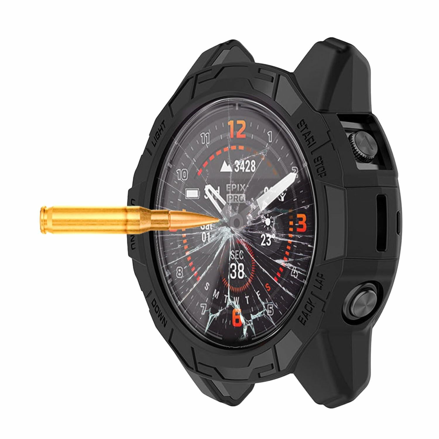 Msvueioe Garmin Fenix E 47MM Case Tempered Glass Screen Protector 5PC Black