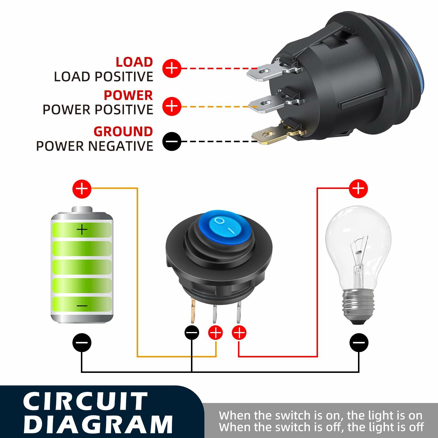 XMSILIMEIG Waterproof Round Rocker Toggle Switch 6 Pack with Shell & Wire 12V