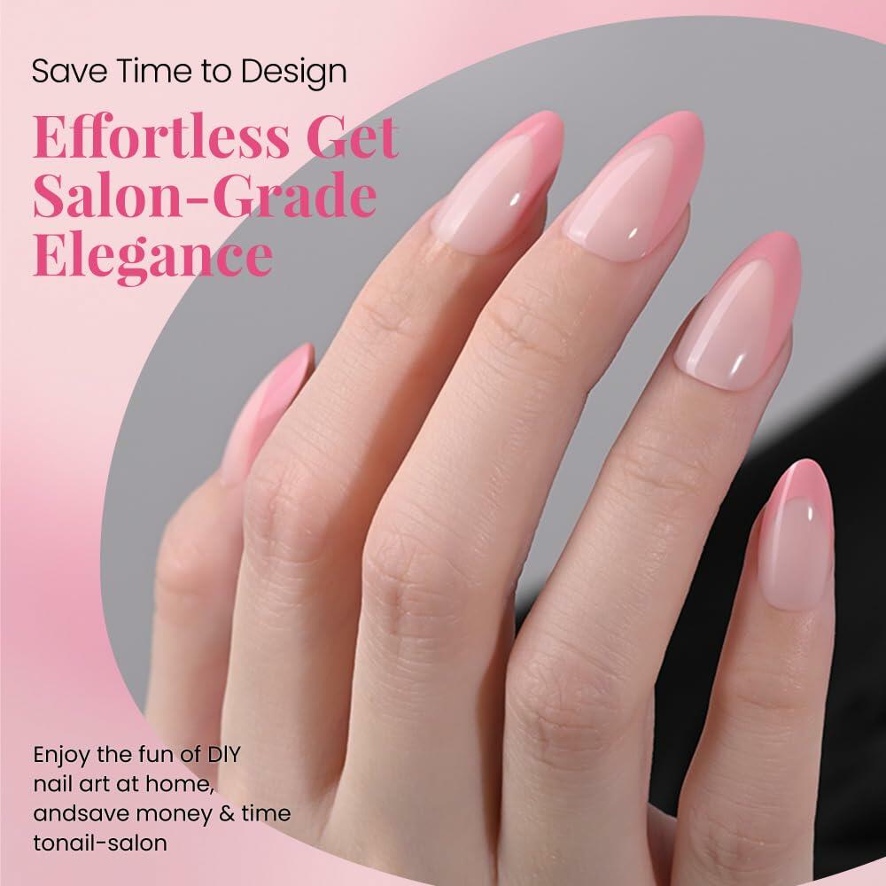 XZMeiLun Rose Pink French Tip Press On Nails Short Almond 30 Pcs