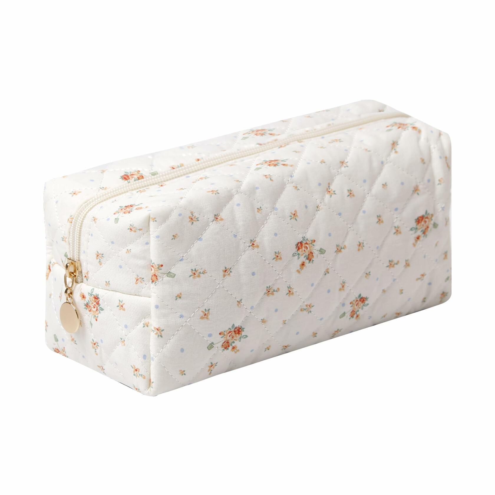 Dalulu Floral Pencil Case Makeup Bag Organizer Large Floret Cotton