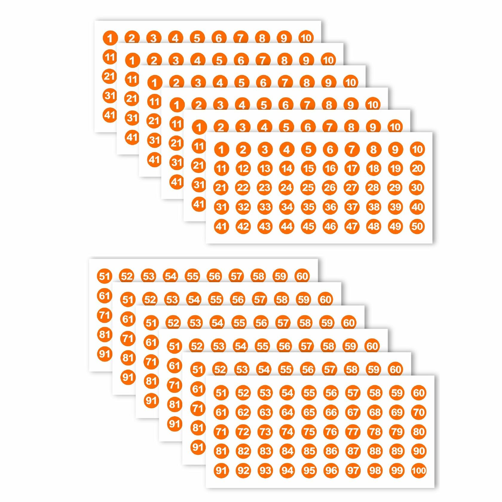 Tamoxu Number Stickers 1-100 Vinyl Waterproof 24 Sheets 1200Pcs Labels