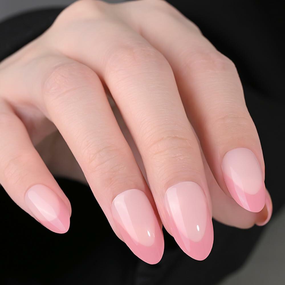 XZMeiLun Rose Pink French Tip Press On Nails Short Almond 30 Pcs