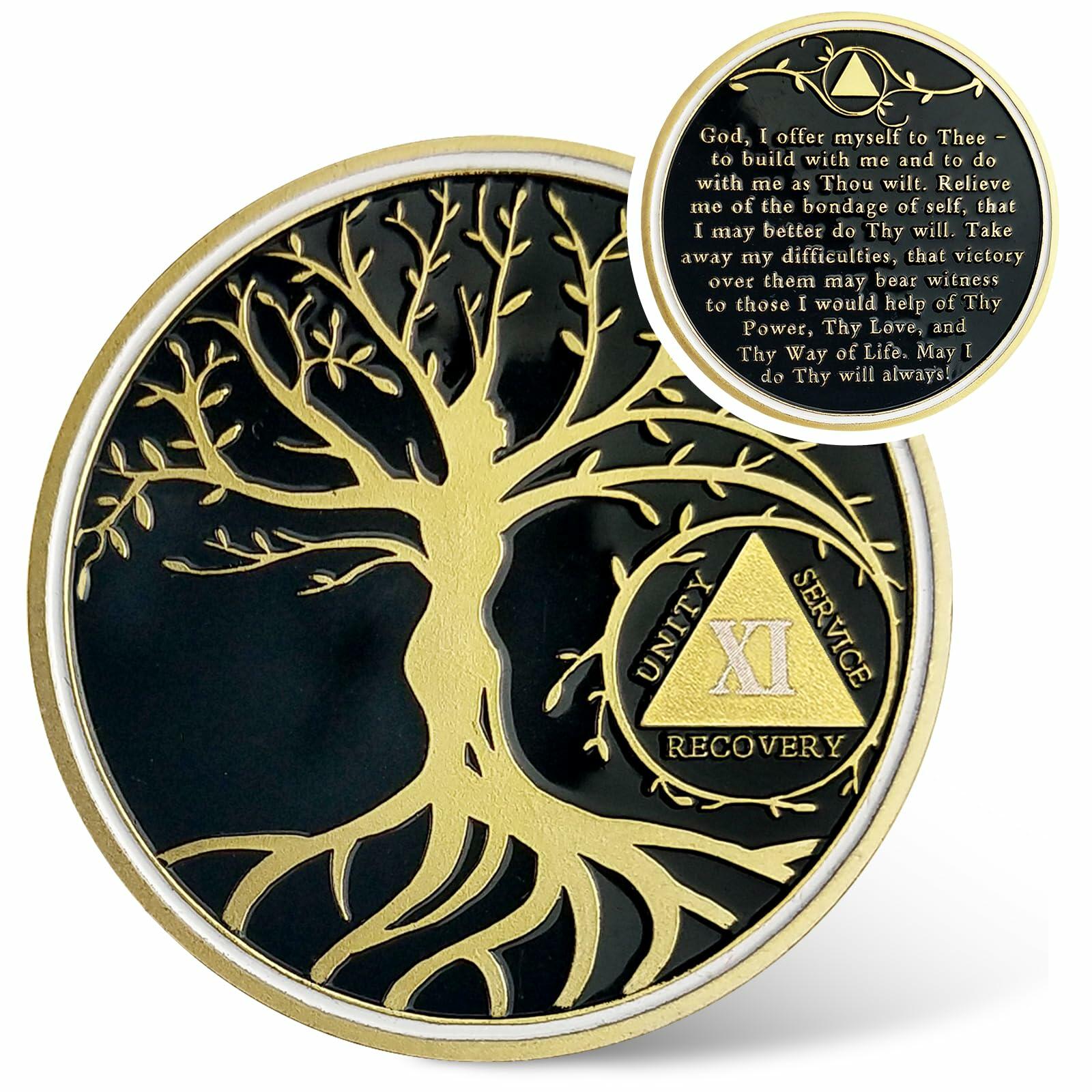 17 Year Sobriety Coin Gold Tree of Life AA Chip Token 1-40 Size