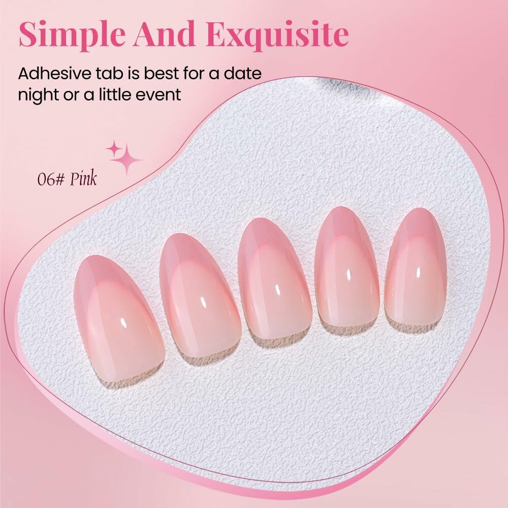 XZMeiLun Rose Pink French Tip Press On Nails Short Almond 30 Pcs
