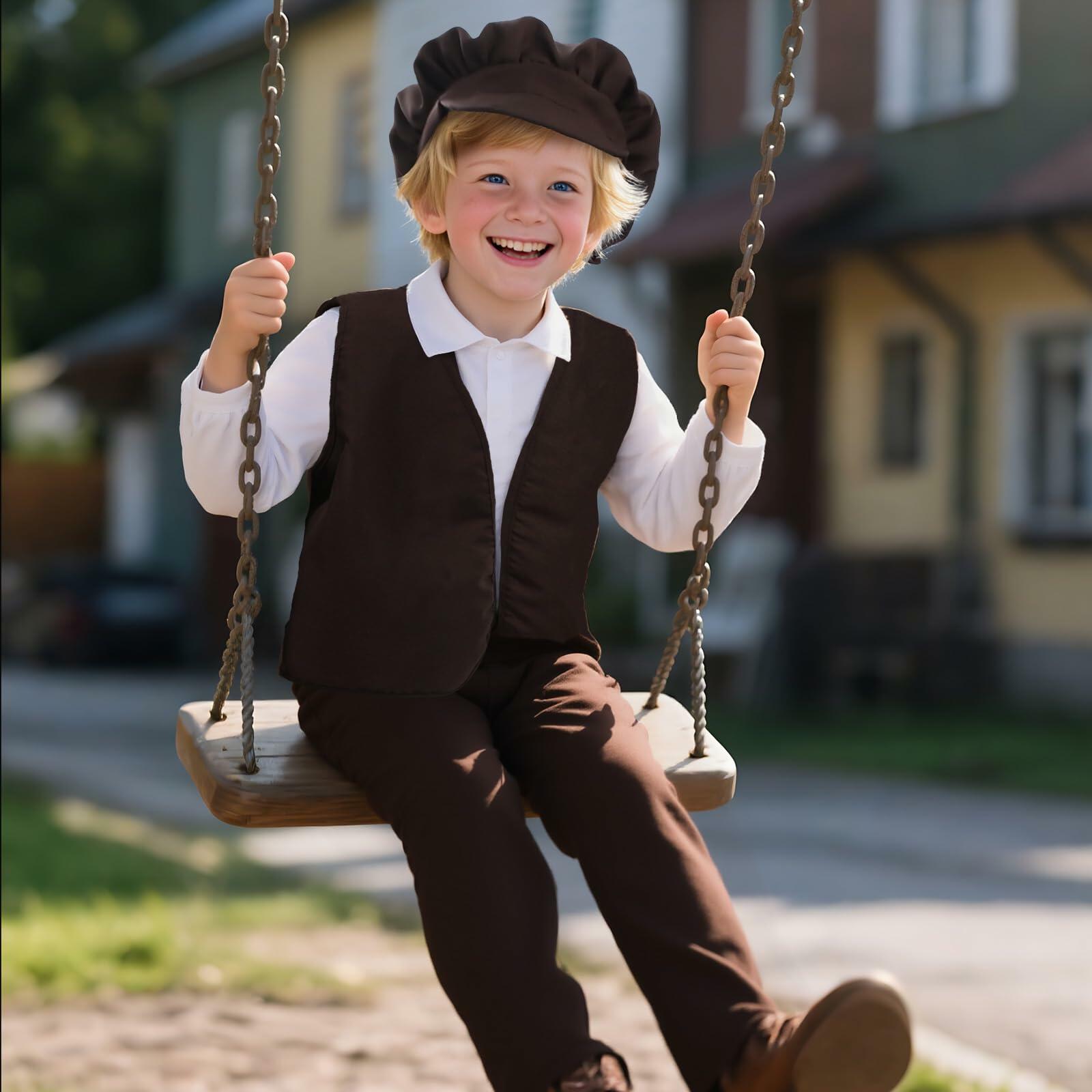 Lyxaof Kids Colonial Costume 4PCS Historical Roleplay Outfit Boy Size M