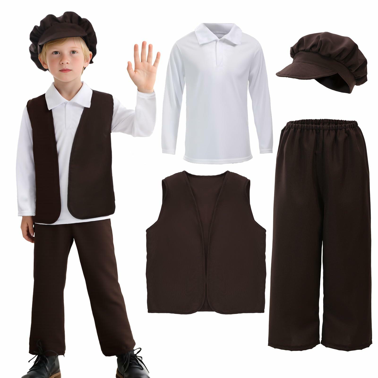 Lyxaof Kids Colonial Costume 4PCS Historical Roleplay Outfit Boy Size M