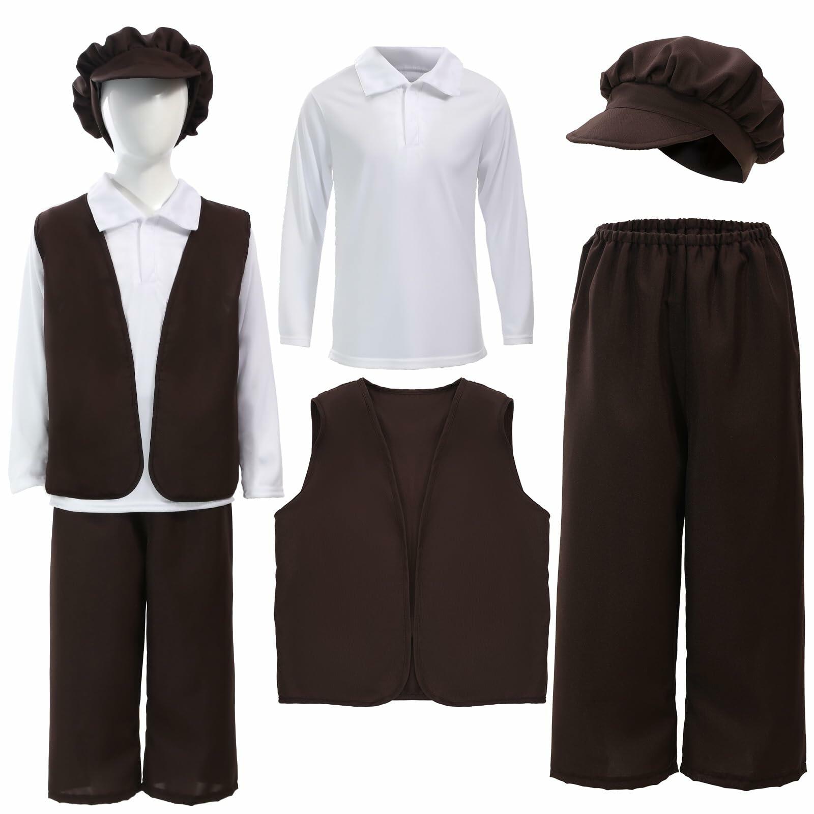 Lyxaof Kids Colonial Costume 4PCS Historical Roleplay Outfit Boy Size M