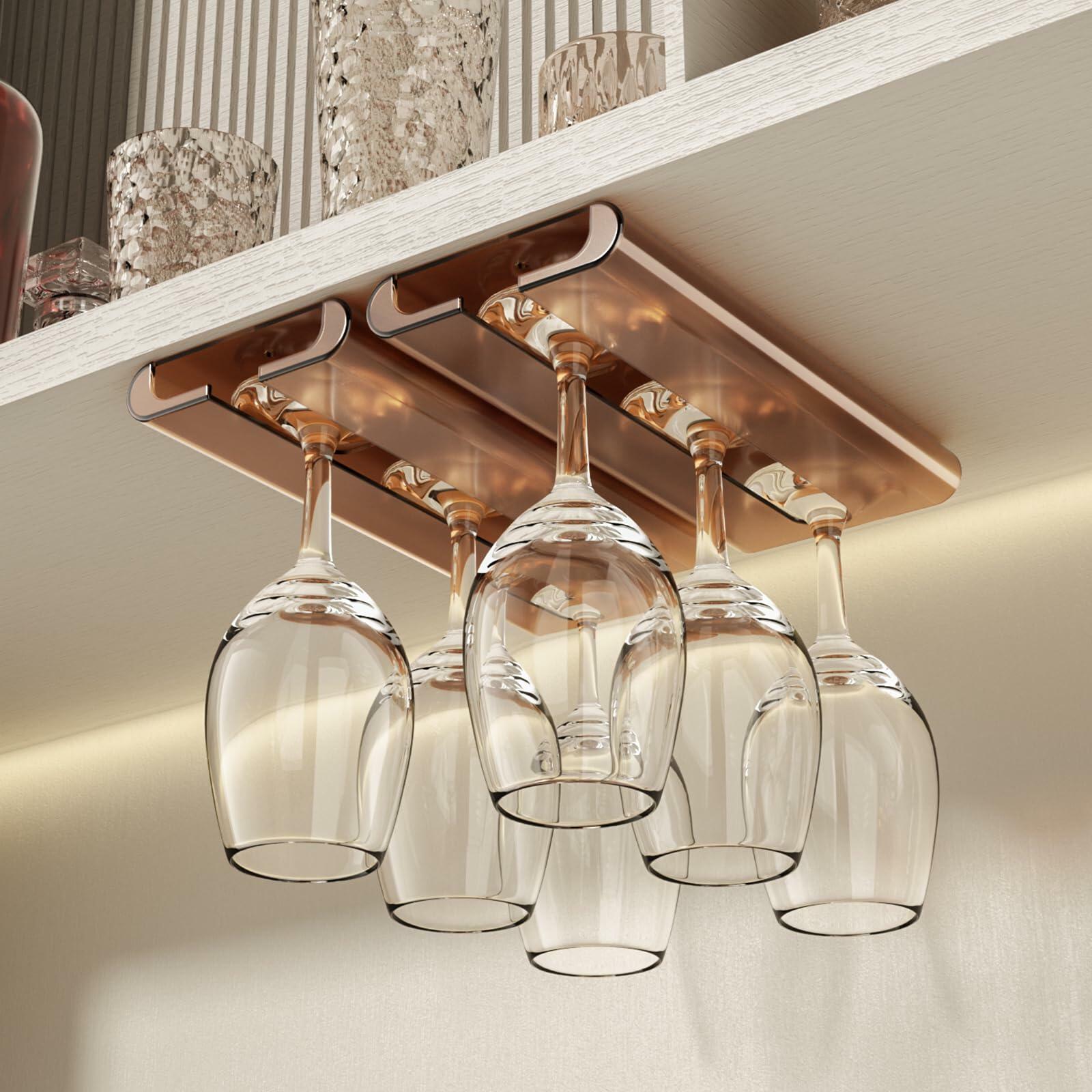 Vaisoeny 2Pack Amber Wine Glass Holder Under Cabinet Stemware Rack No Drill