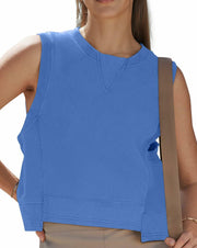 TARSE Womens Crop Tank Top Sleeveless Workout Tee Seablue Size L
