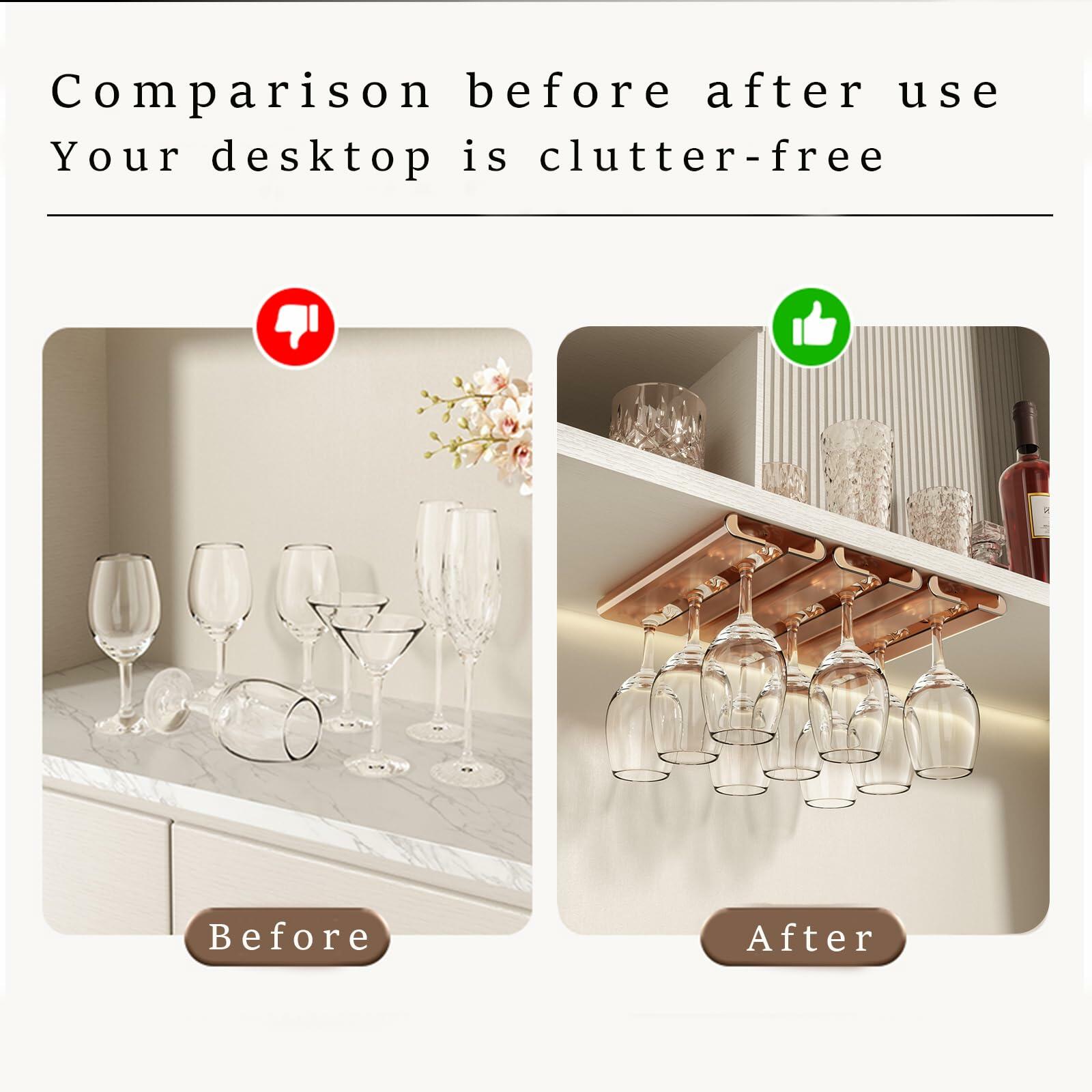 Vaisoeny 2Pack Amber Wine Glass Holder Under Cabinet Stemware Rack No Drill