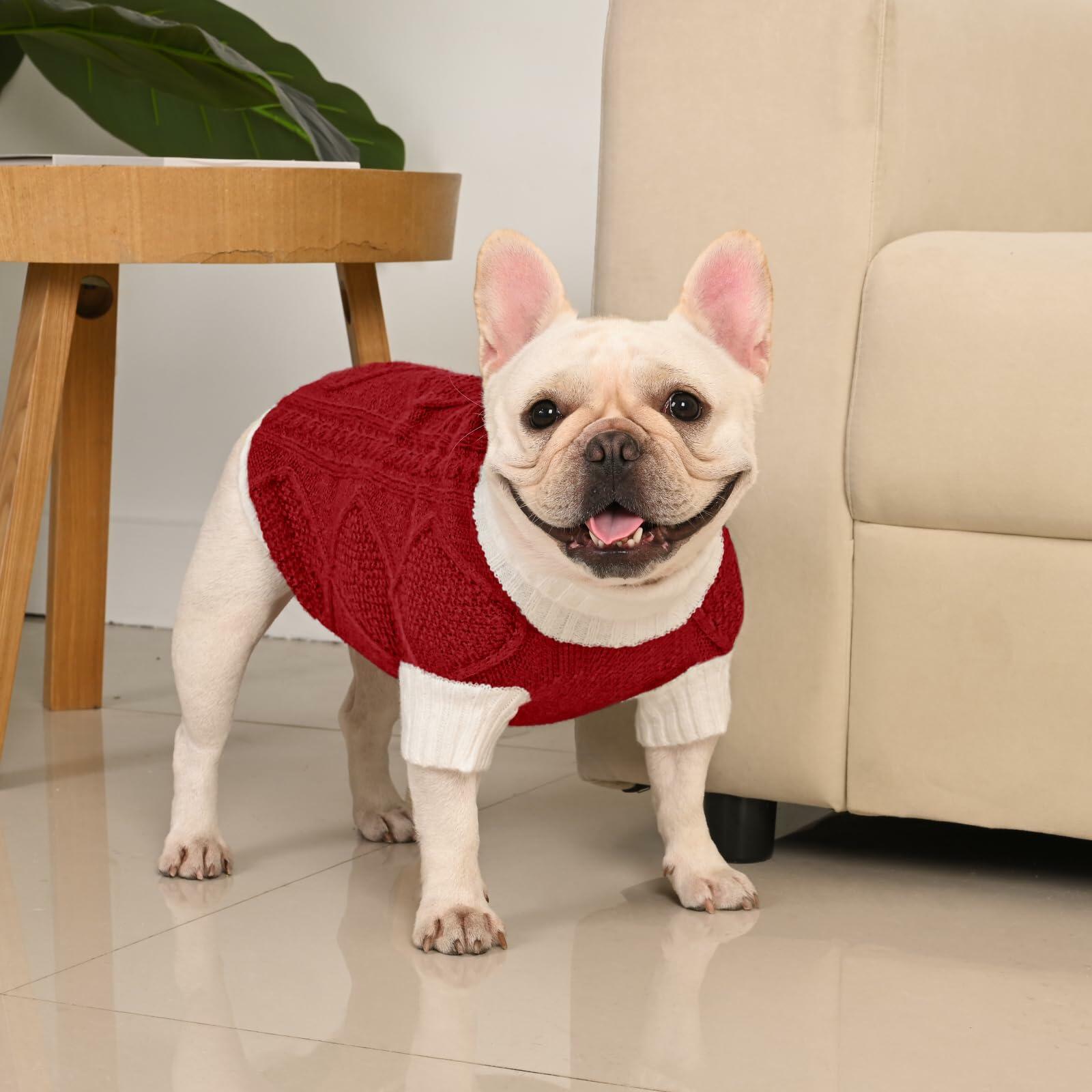 KCFESTIHUE Dog Sweater Argyle Cable Knit Turtleneck Red Size M
