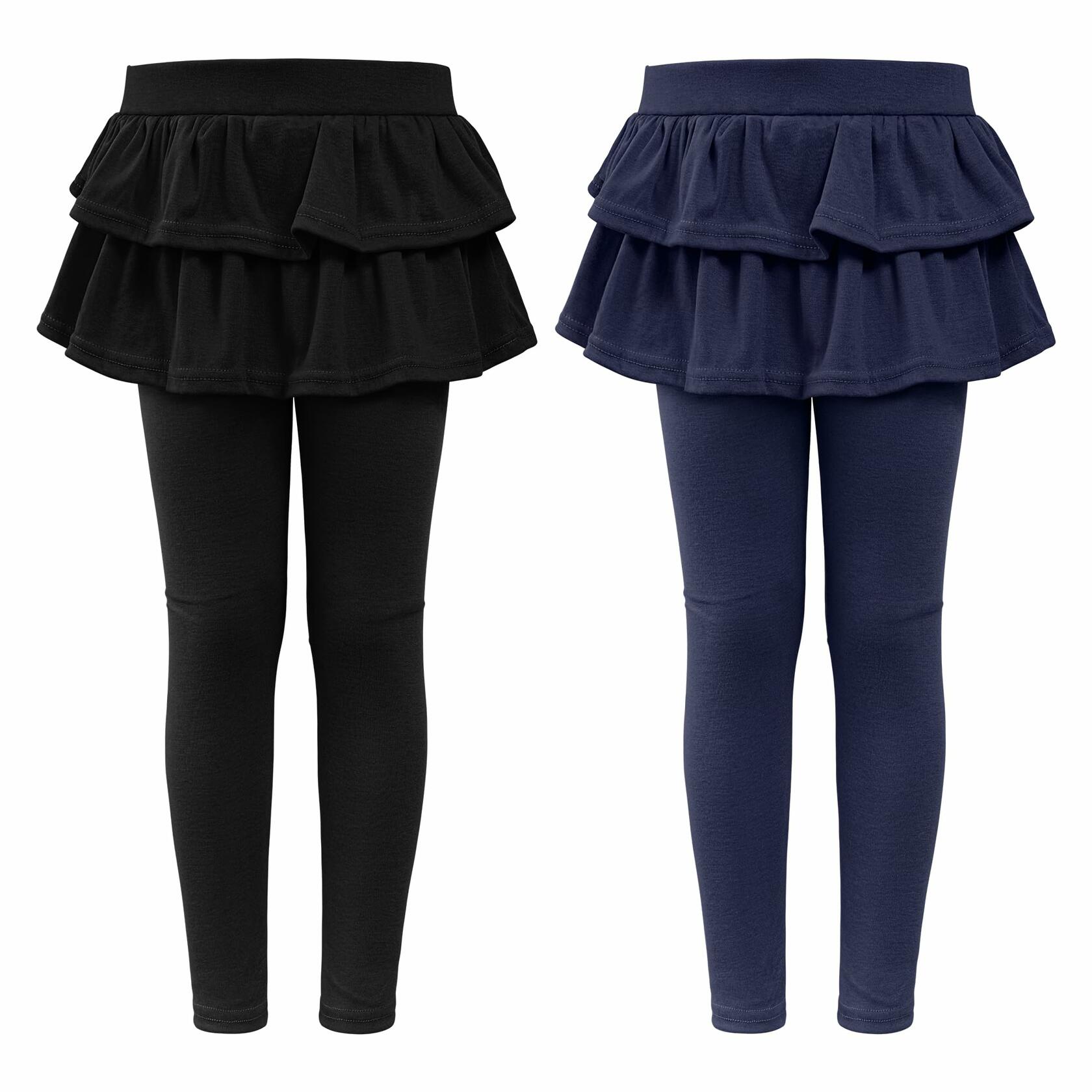 HoeVou Girls Leggings with Skirt Ruffle Pants Black Navy Blue Size 7-8 Years