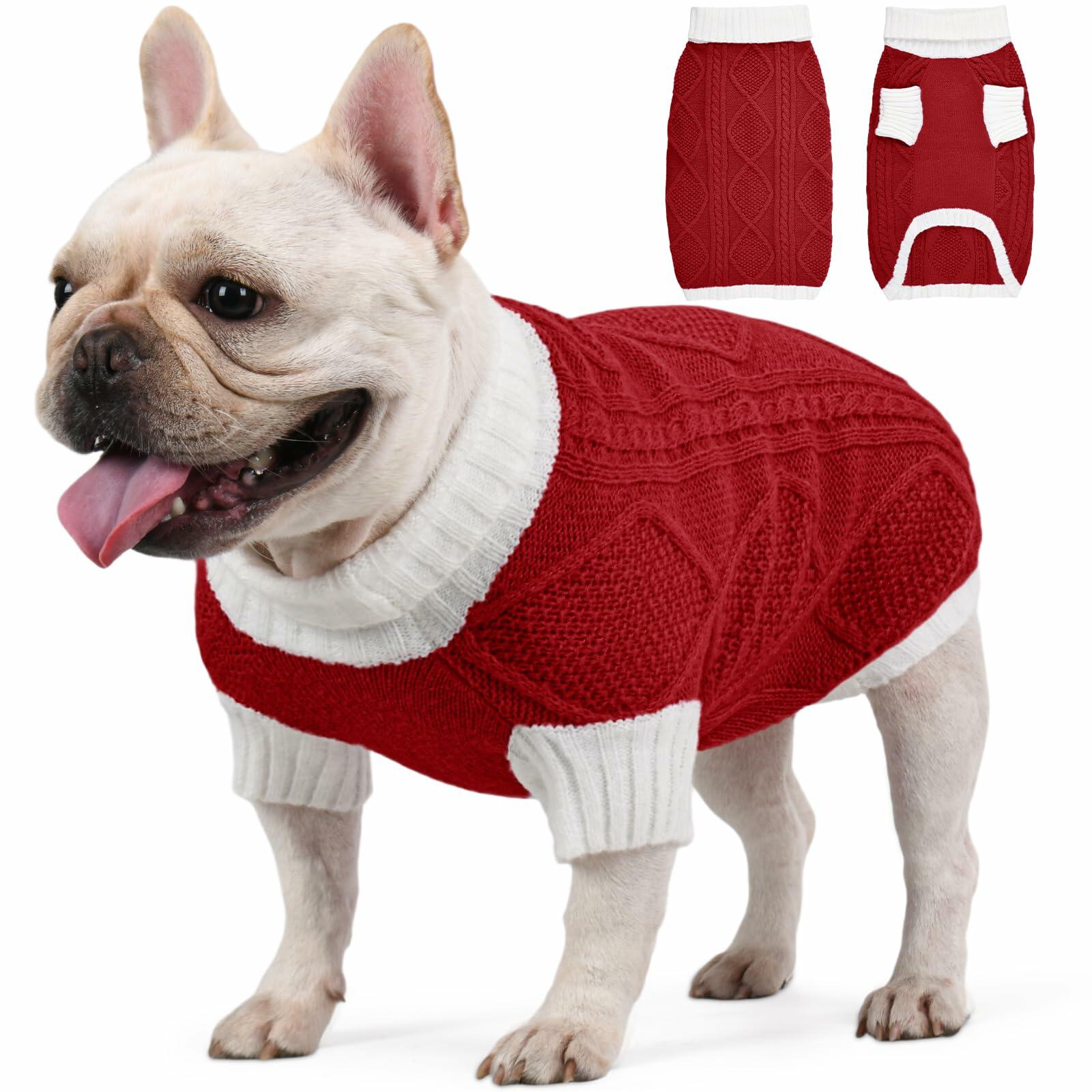 KCFESTIHUE Dog Sweater Argyle Cable Knit Turtleneck Red Size M