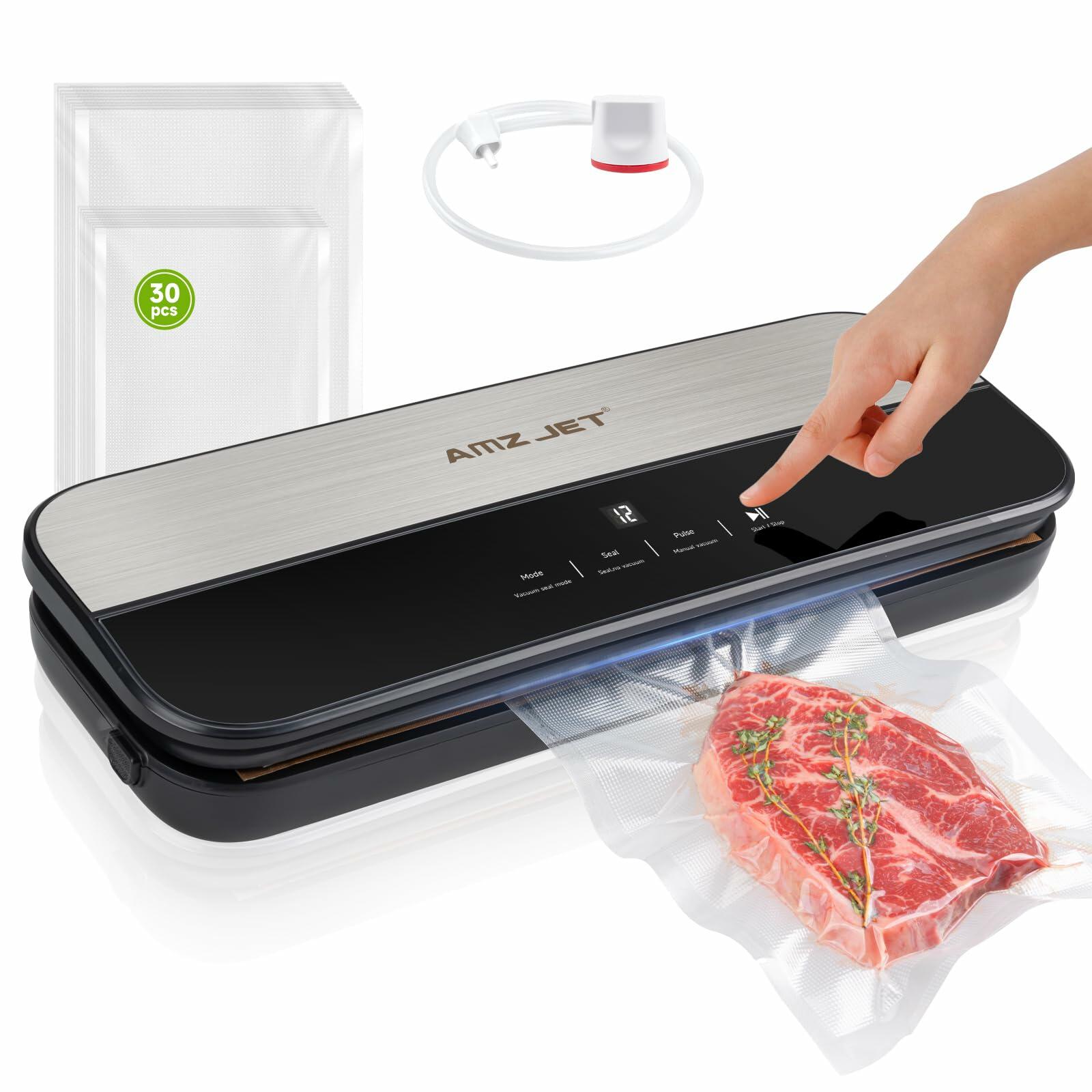Amz Jet Food Sealer Vacuum Sealer Stainless Steel LED Touch 50Bags Grayish Black