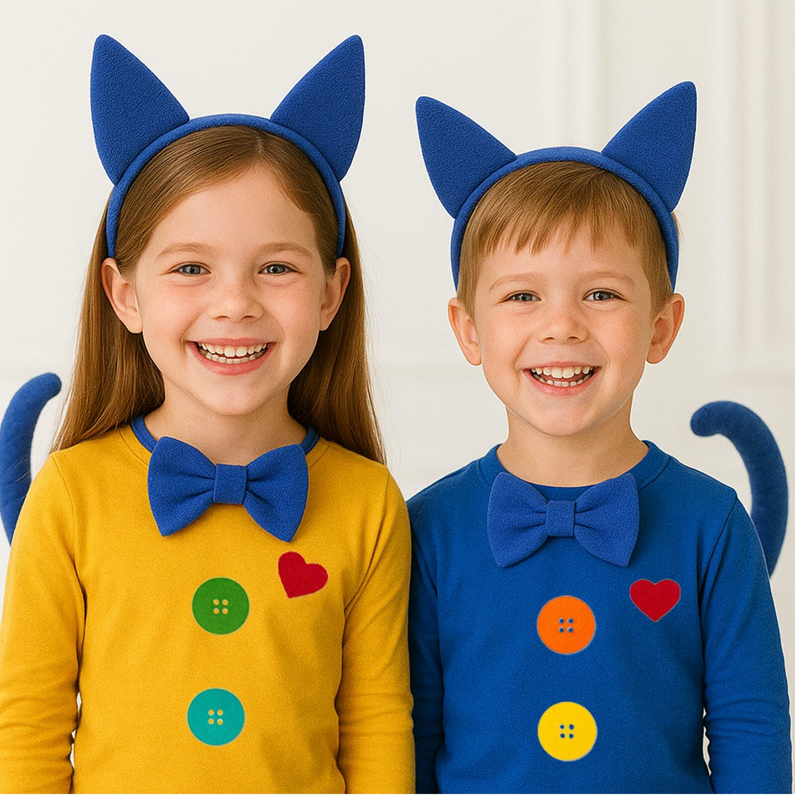 Bonviv Blue Cat Costume Set Ears Bow Tie Tail Kids Adults Halloween