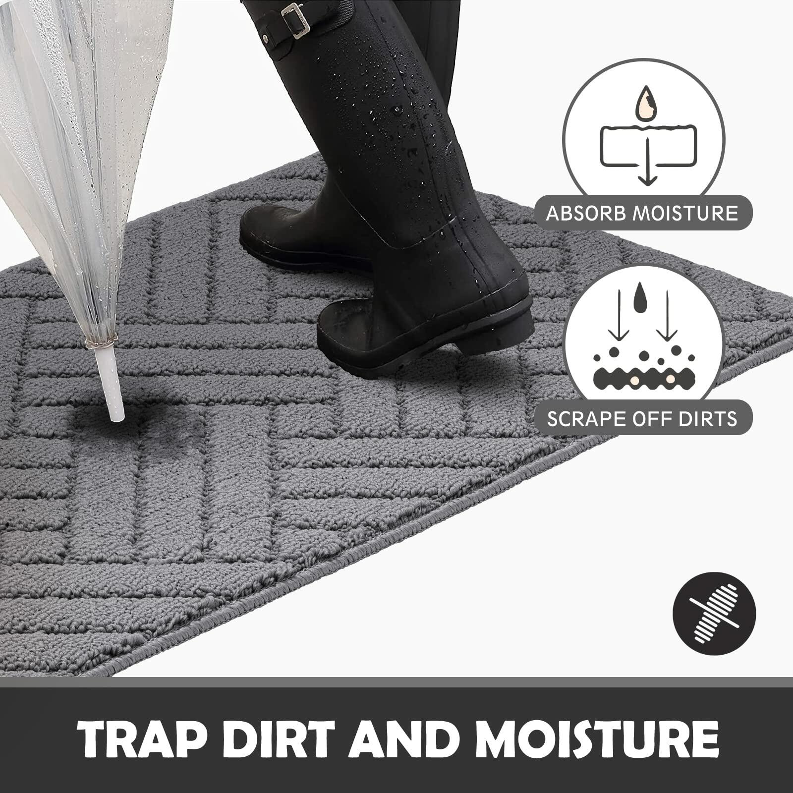 JEEDOVIA Door Mat Indoor Non-Slip Rubber Backing Heavy Duty Grey 36x59