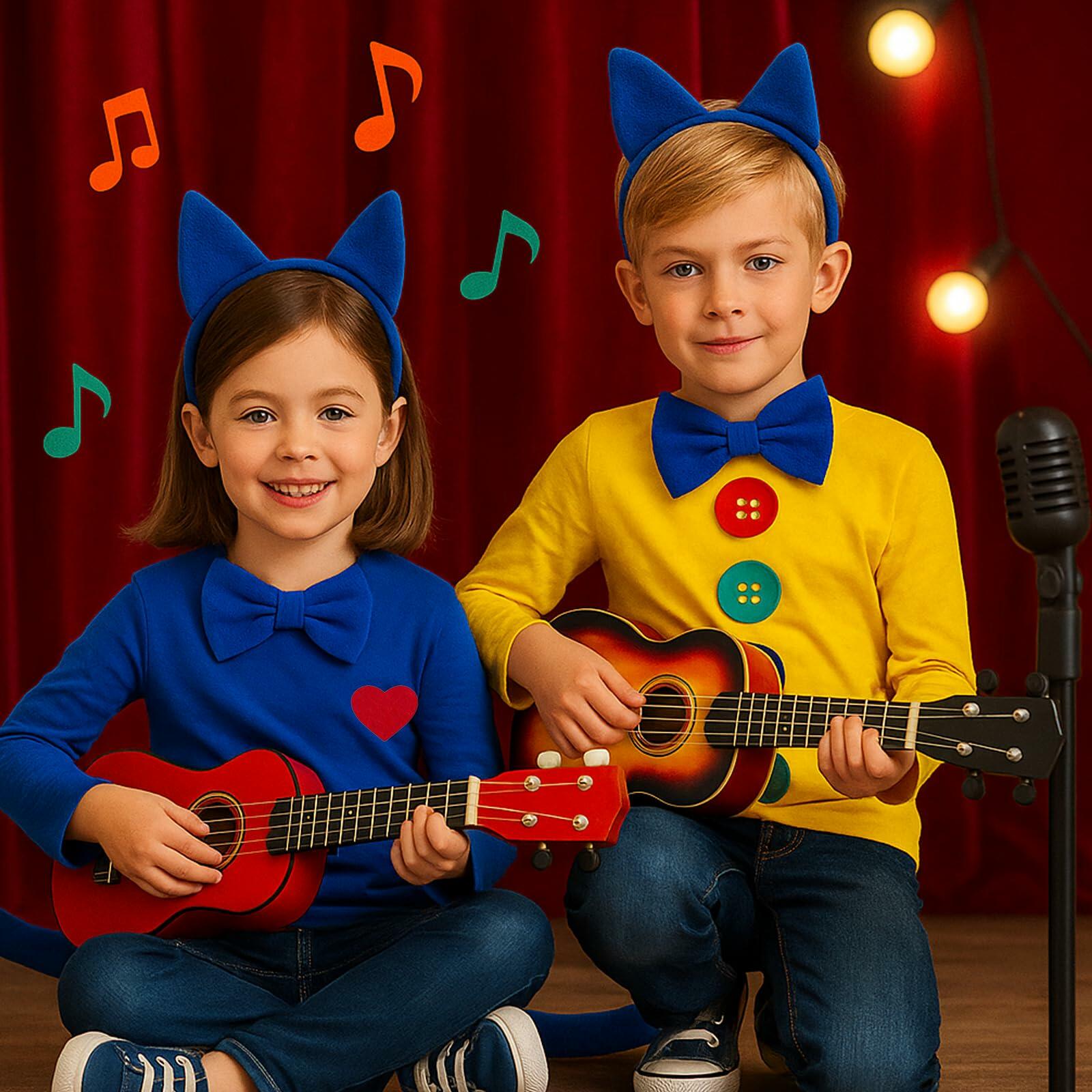 Bonviv Blue Cat Costume Set Ears Bow Tie Tail Kids Adults Halloween