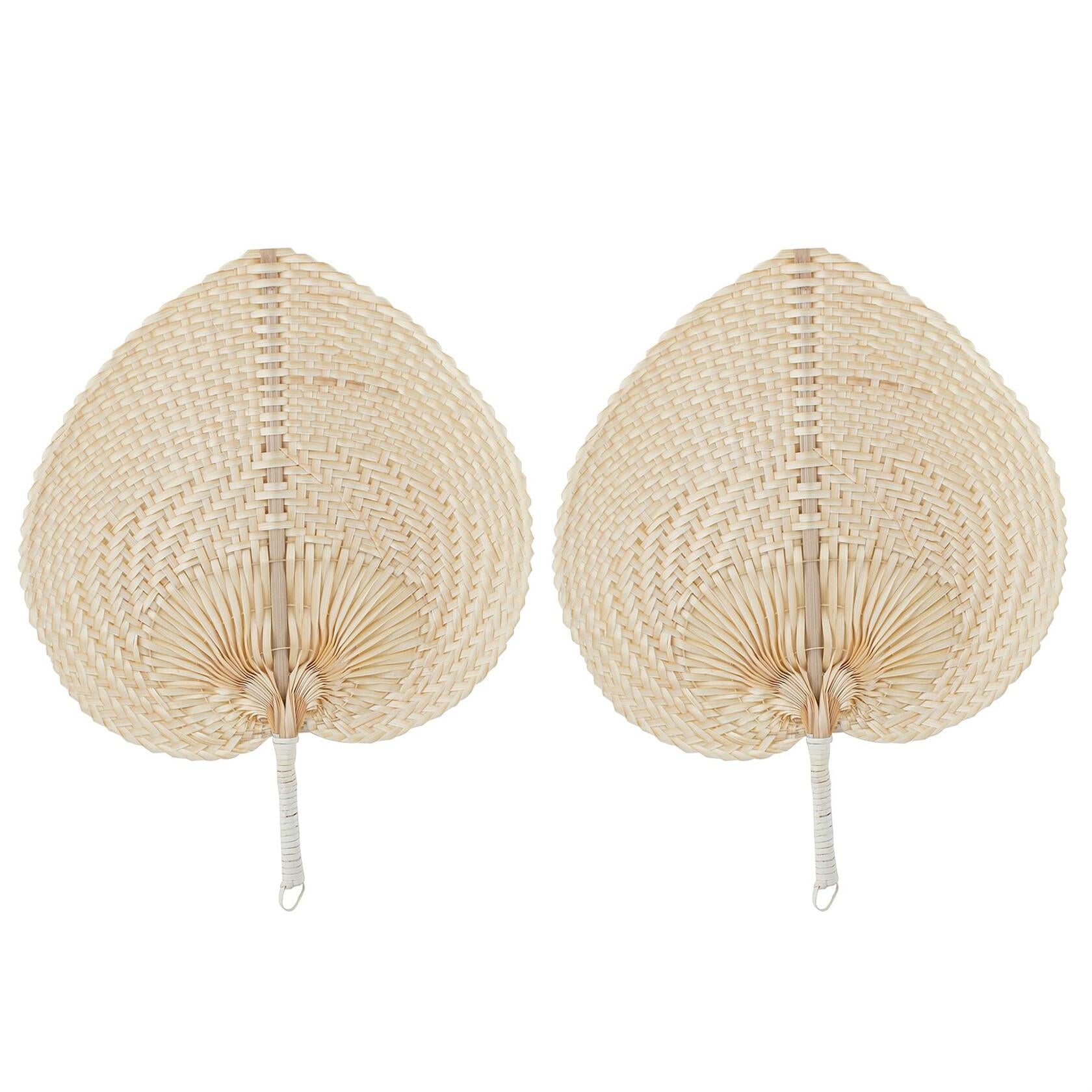 Framendino 2 Pack Natural Raffia Palm Leaf Bamboo Fans Handmade