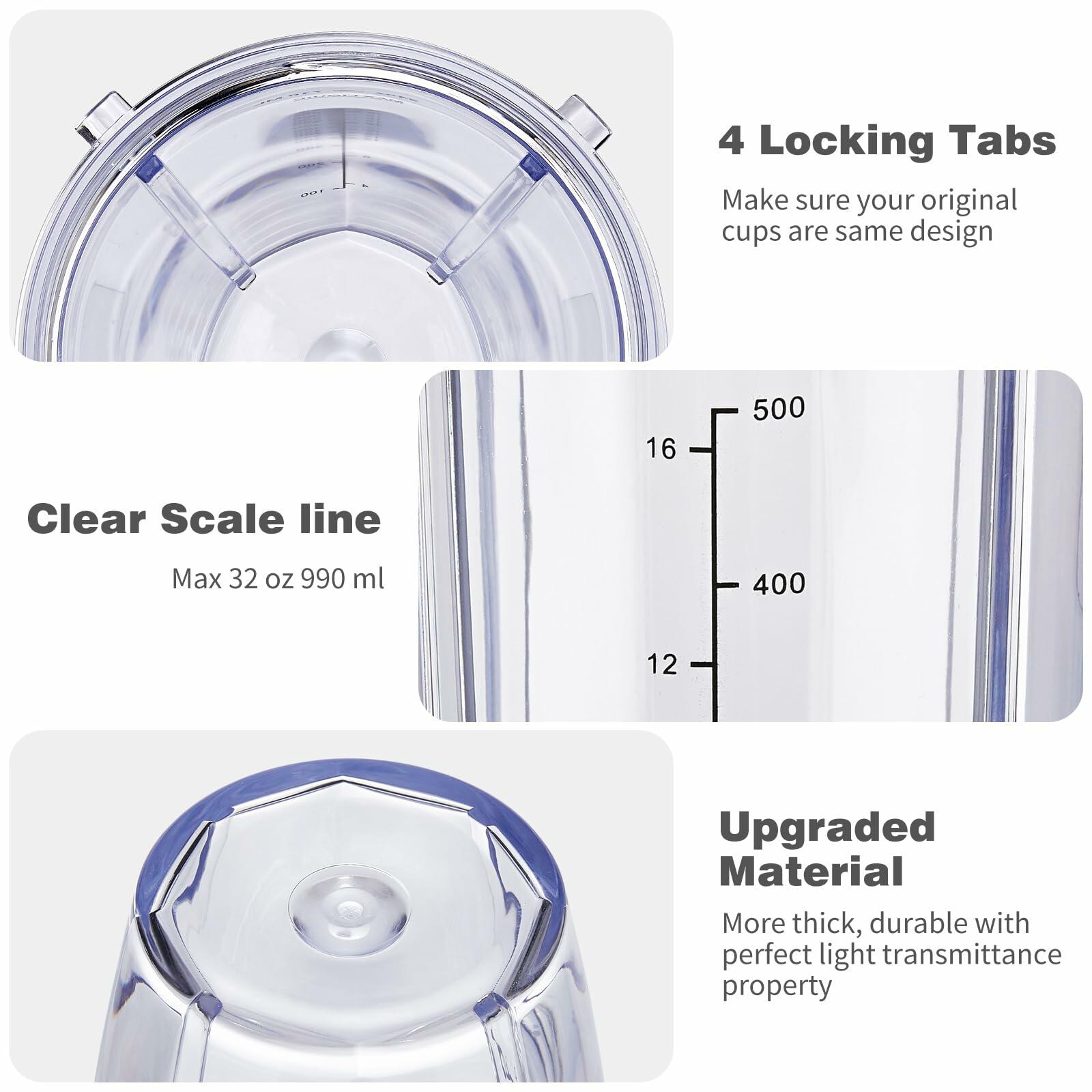 Revorit Ninja Blender Replacement 24oz Cups Kit Sip Seal Lids Black