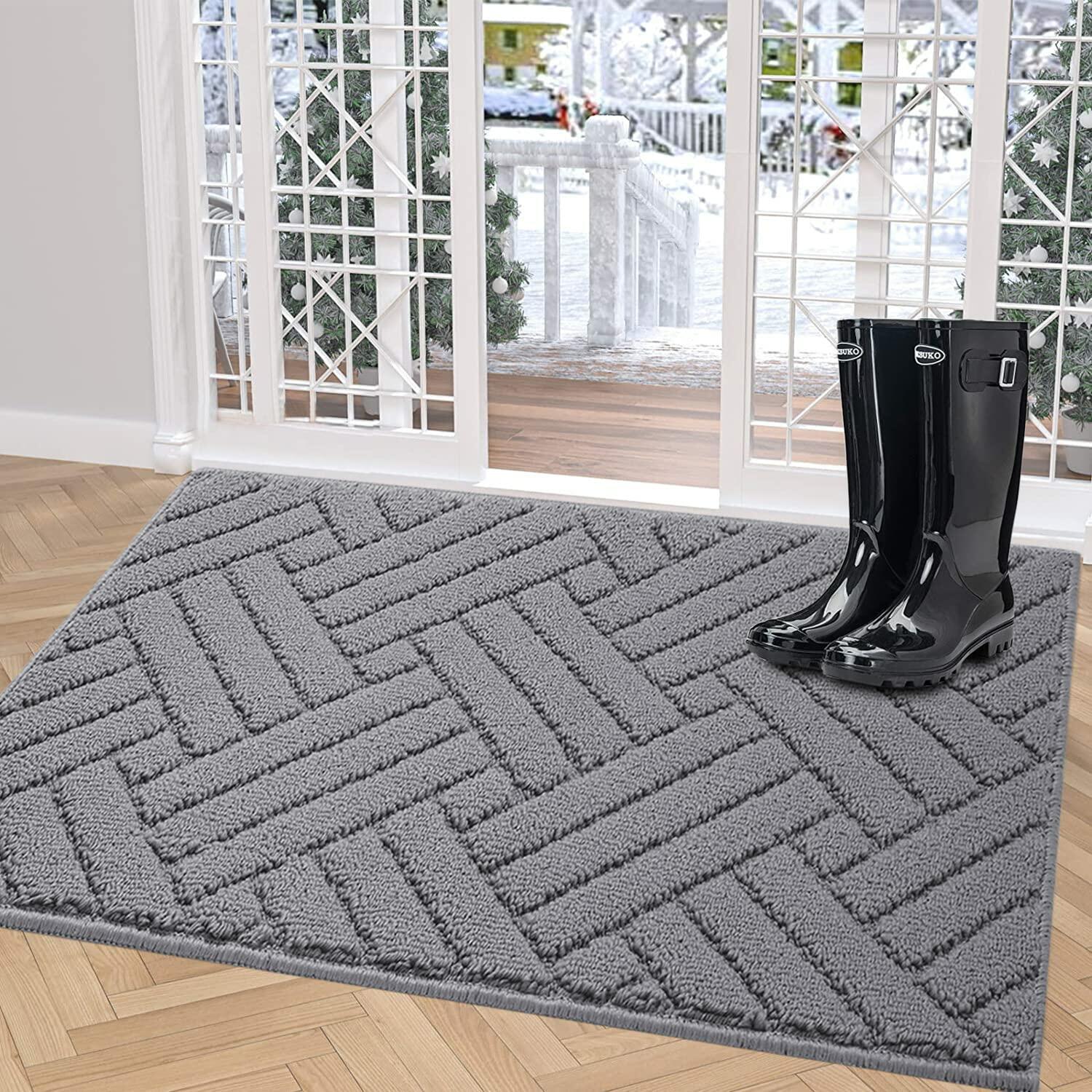 JEEDOVIA Door Mat Indoor Non-Slip Rubber Backing Heavy Duty Grey 36x59