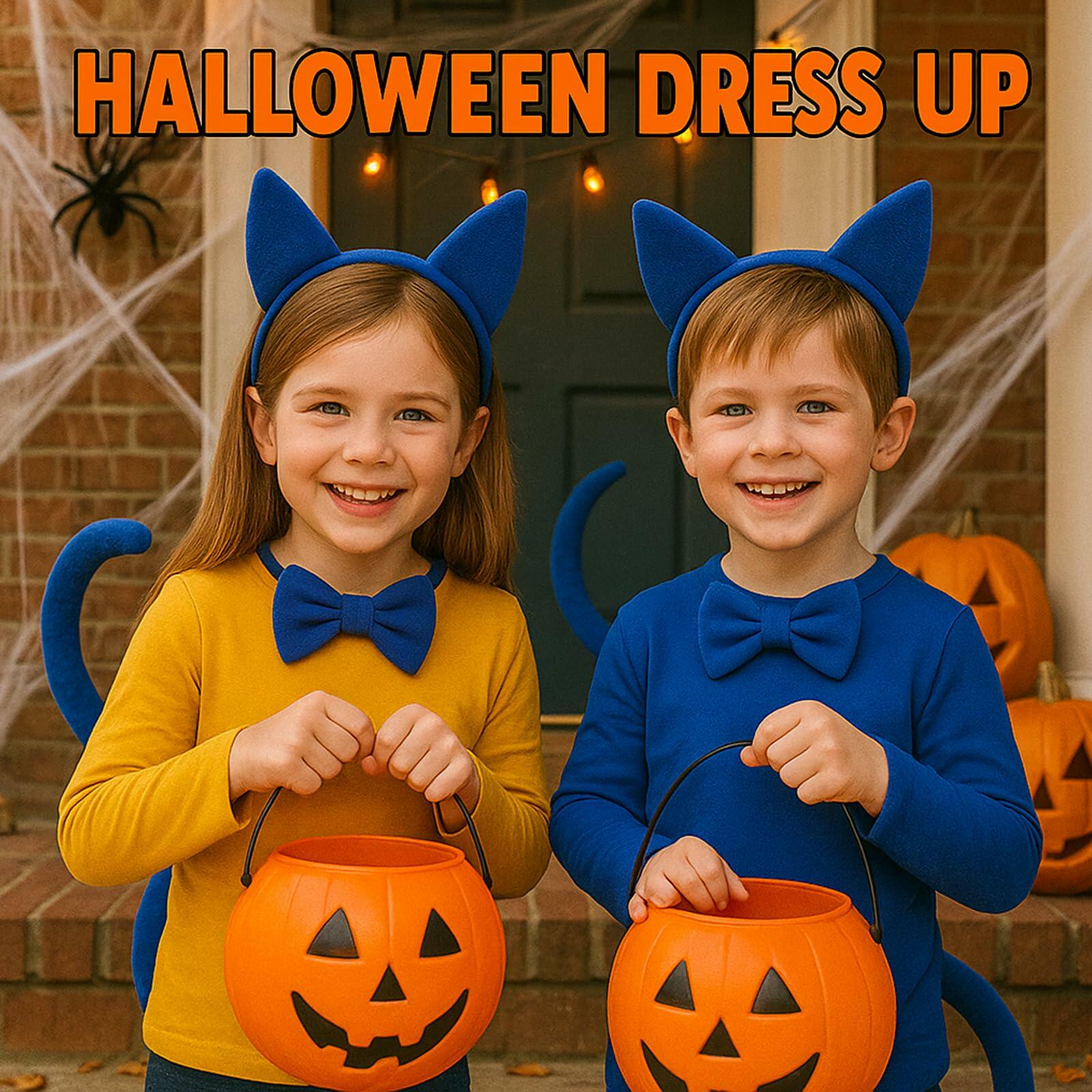 Bonviv Blue Cat Costume Set Ears Bow Tie Tail Kids Adults Halloween