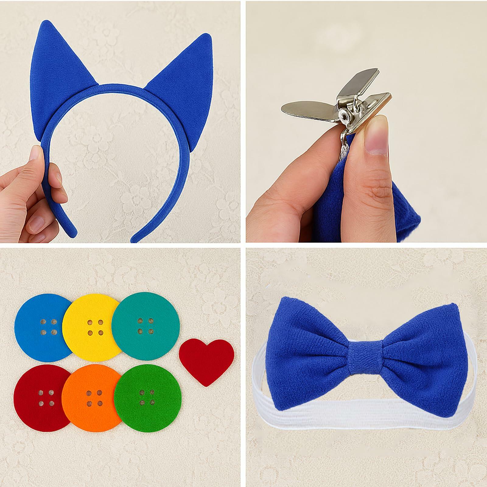 Bonviv Blue Cat Costume Set Ears Bow Tie Tail Kids Adults Halloween