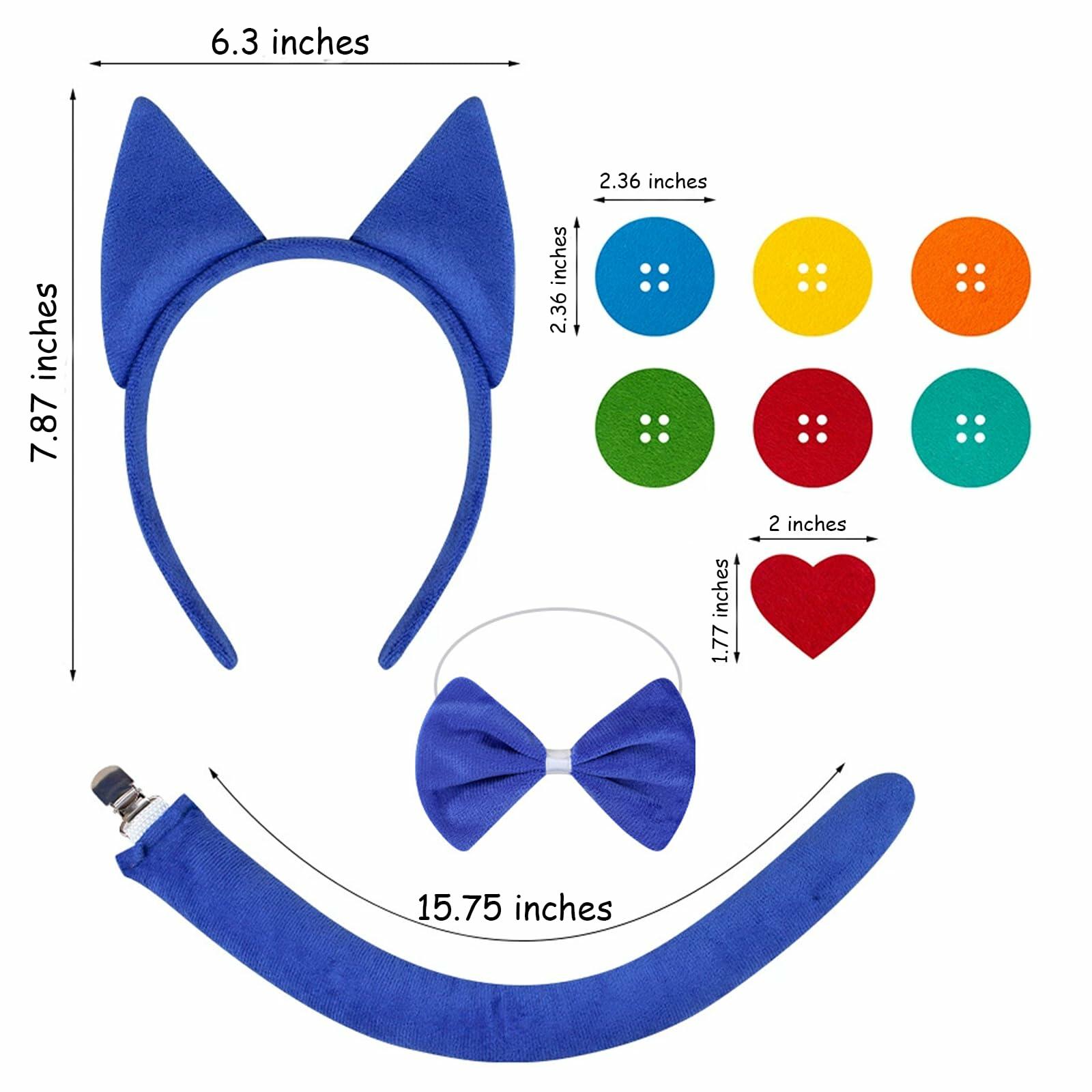 Bonviv Blue Cat Costume Set Ears Bow Tie Tail Kids Adults Halloween