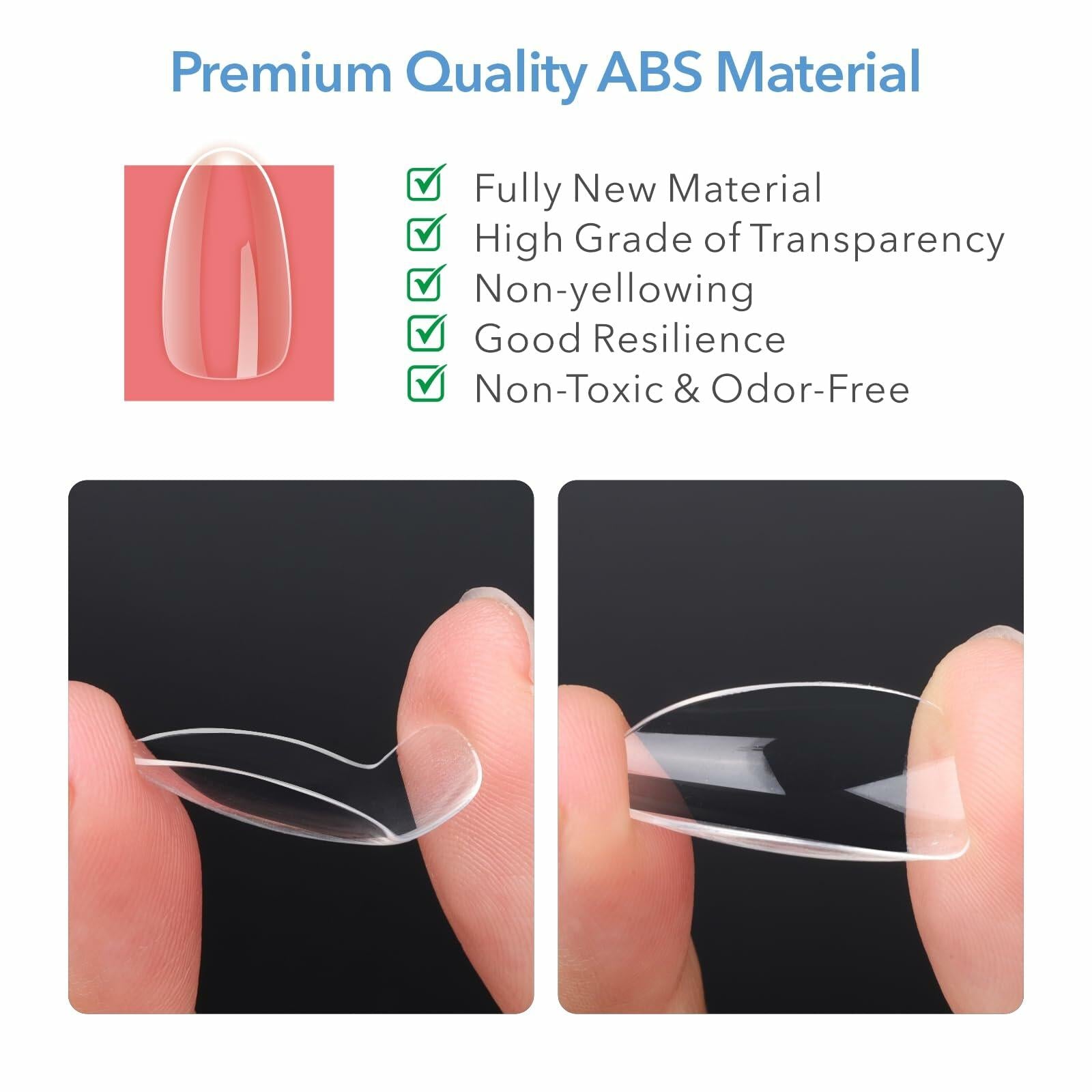 GAZEPLUS Nail Tips 600PCS 10-Size Short Square Clear Full Coverage Plastic