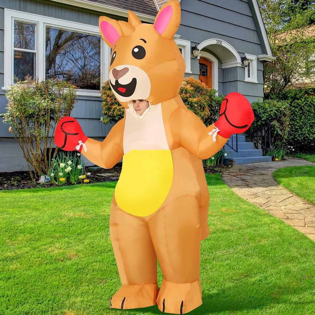 COMIN Inflatable Boxing Kangaroo Costume Adult Yellow Polyester Size 63"