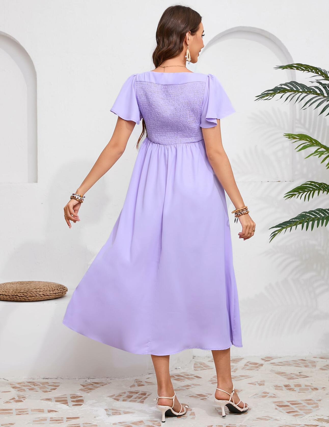 KOJOOIN Maternity Dress Ruffle V Neck Twist Front Purple Size M