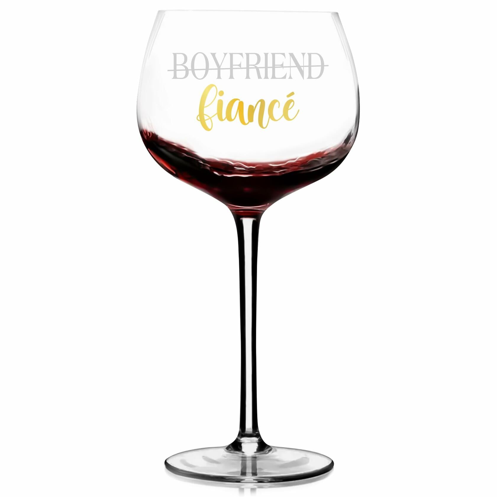 TOBYOVU Fiancé Wine Glass 16oz FIANCÉ Proposal Anniversary Gift for Him
