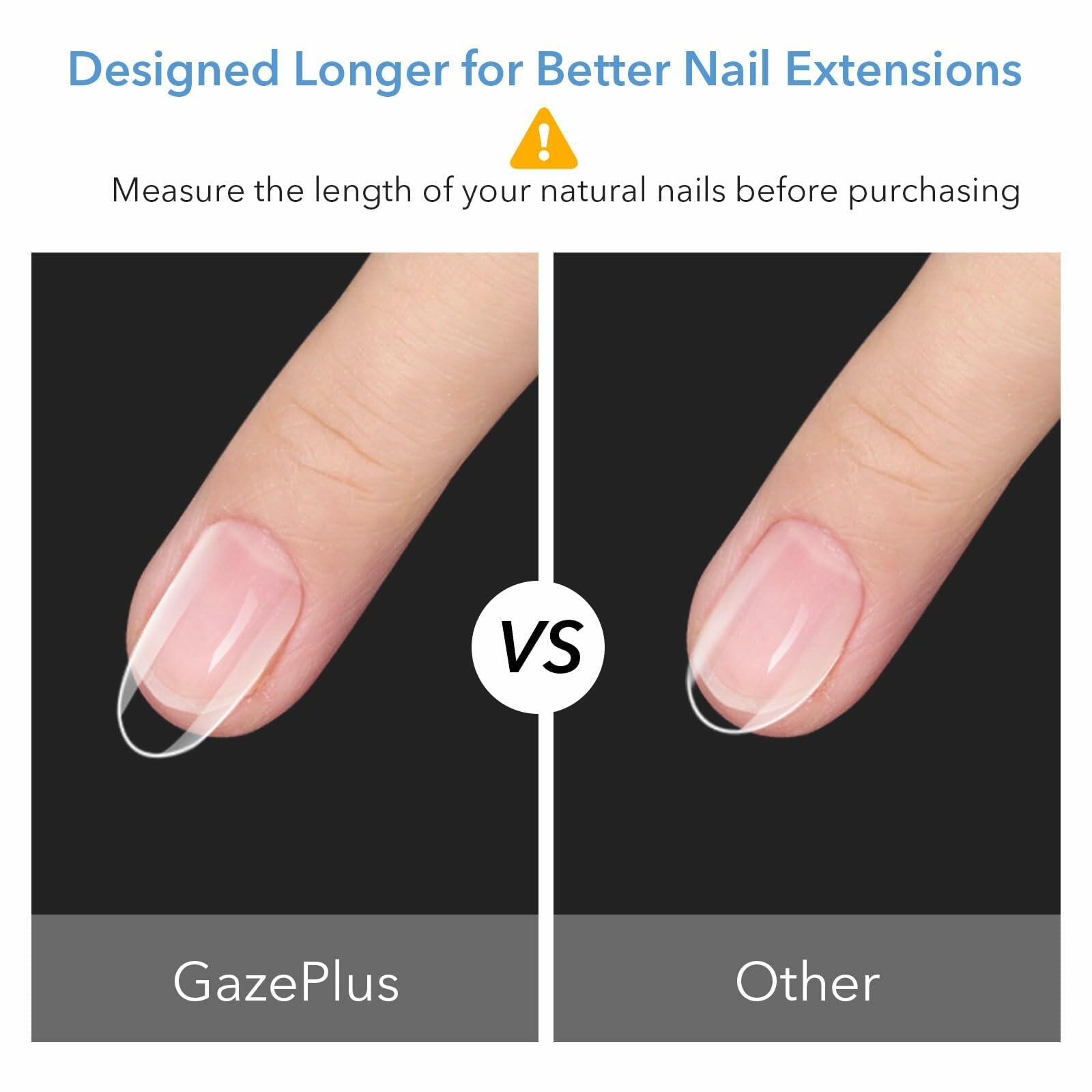 GAZEPLUS Nail Tips 600PCS 10-Size Short Square Clear Full Coverage Plastic