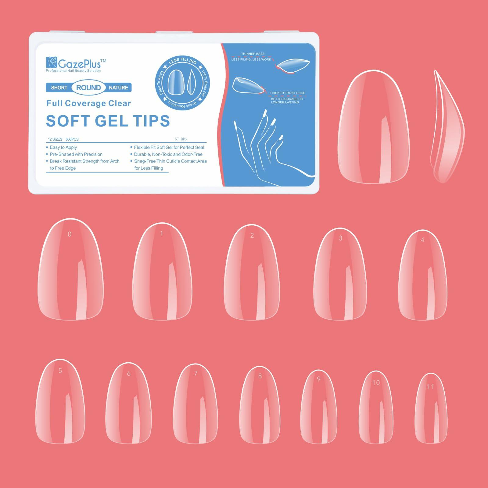 GAZEPLUS Nail Tips 600PCS 10-Size Short Square Clear Full Coverage Plastic