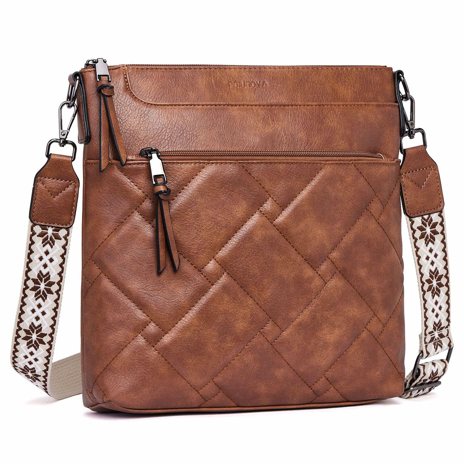 POIUGOYA Quilted Vegan Leather Crossbody Bag Medium RFID Black 12.6in