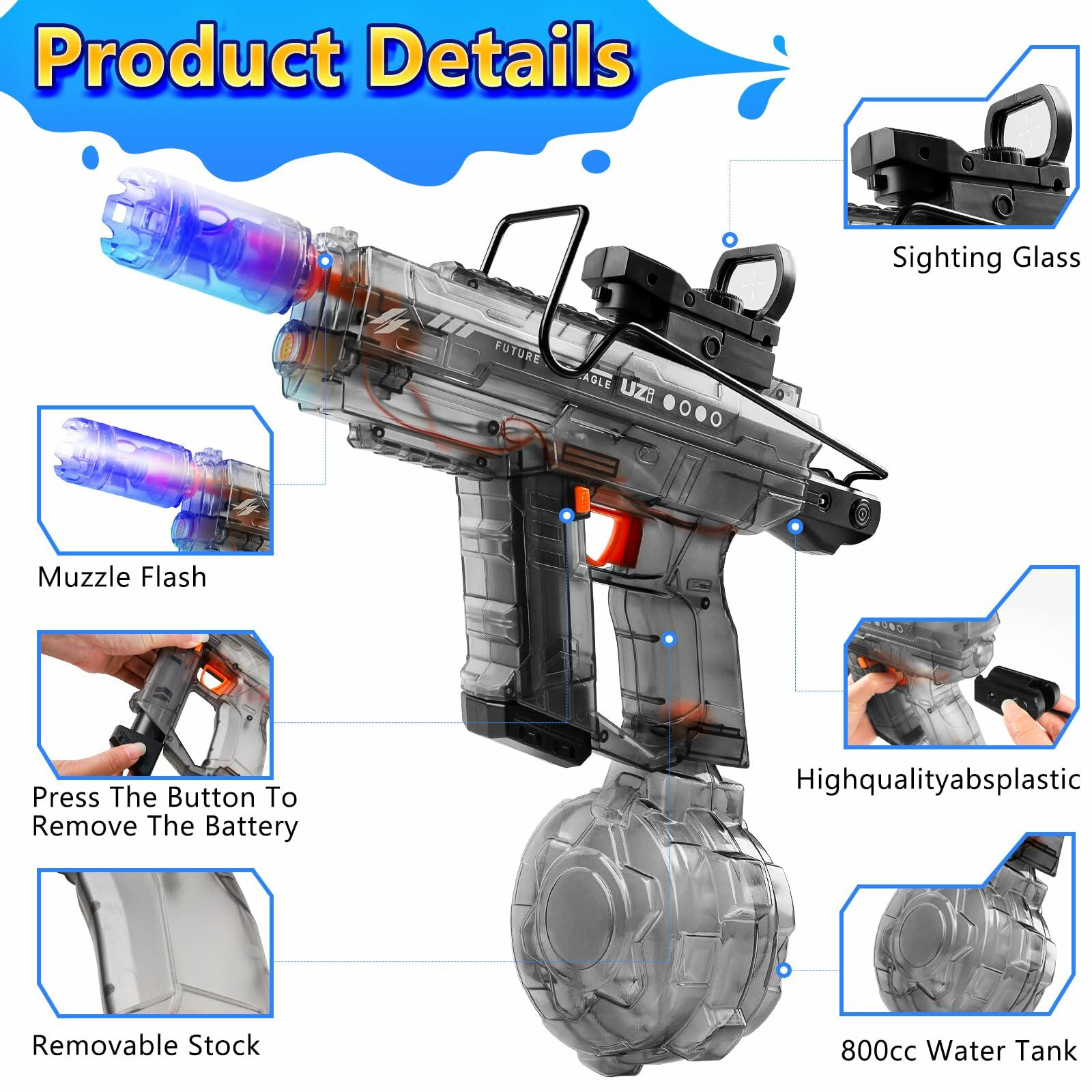 2025 Electric Water Gun 800ml Large Capacity 40FT Range Auto Suction Blue