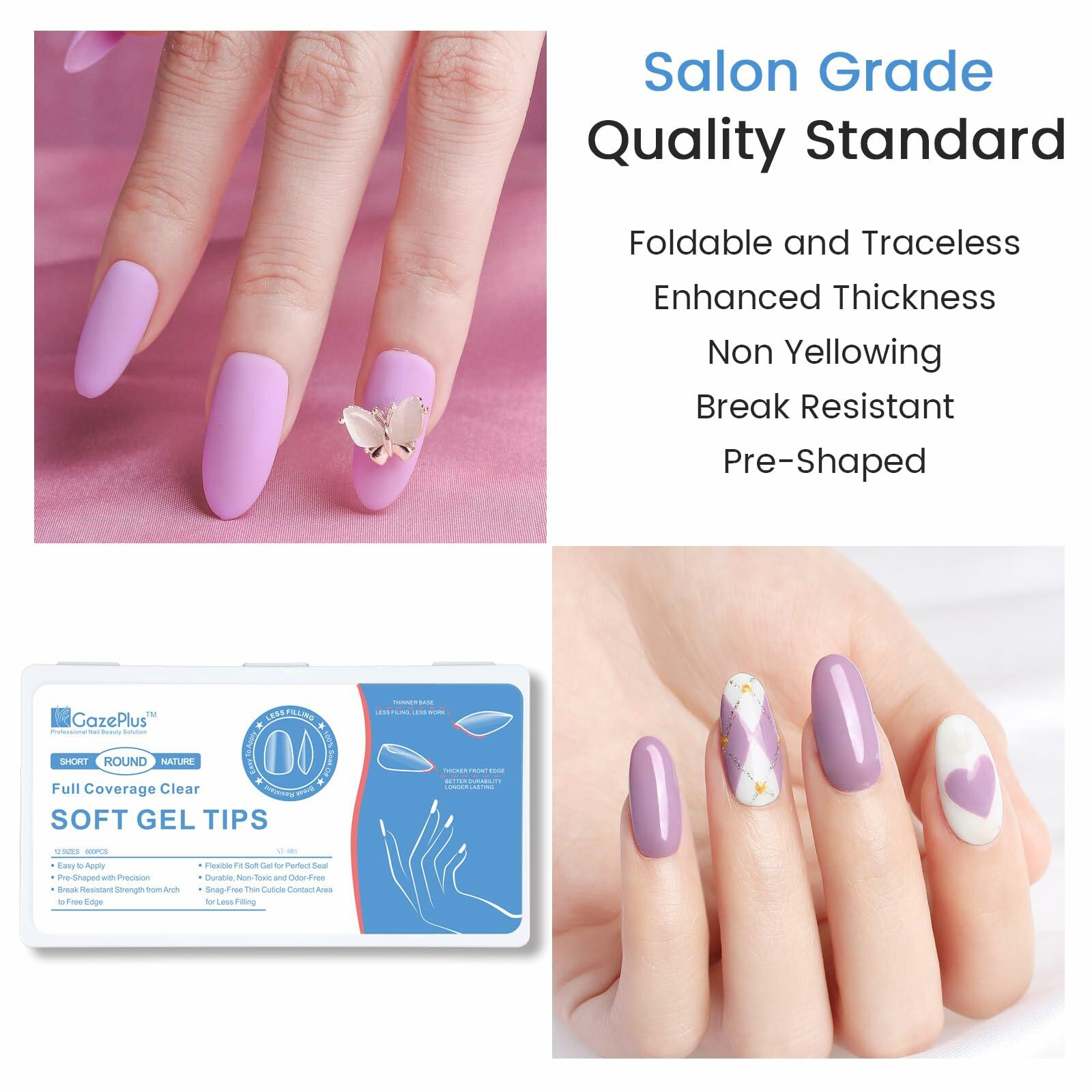 GAZEPLUS Nail Tips 600PCS 10-Size Short Square Clear Full Coverage Plastic