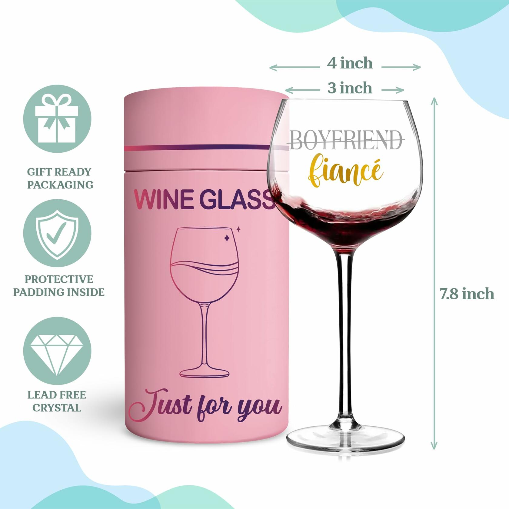 TOBYOVU Fiancé Wine Glass 16oz FIANCÉ Proposal Anniversary Gift for Him