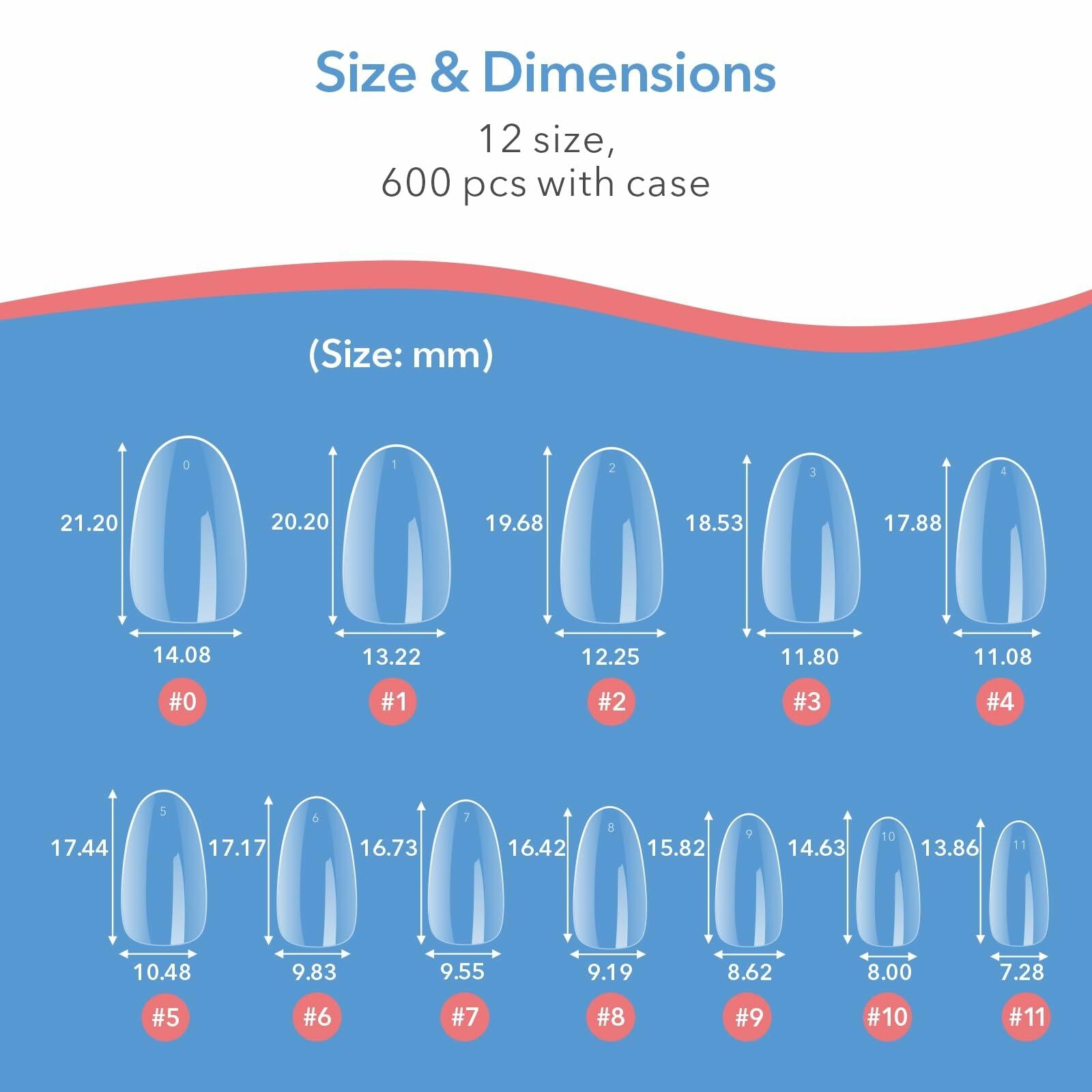 GAZEPLUS Nail Tips 600PCS 10-Size Short Square Clear Full Coverage Plastic