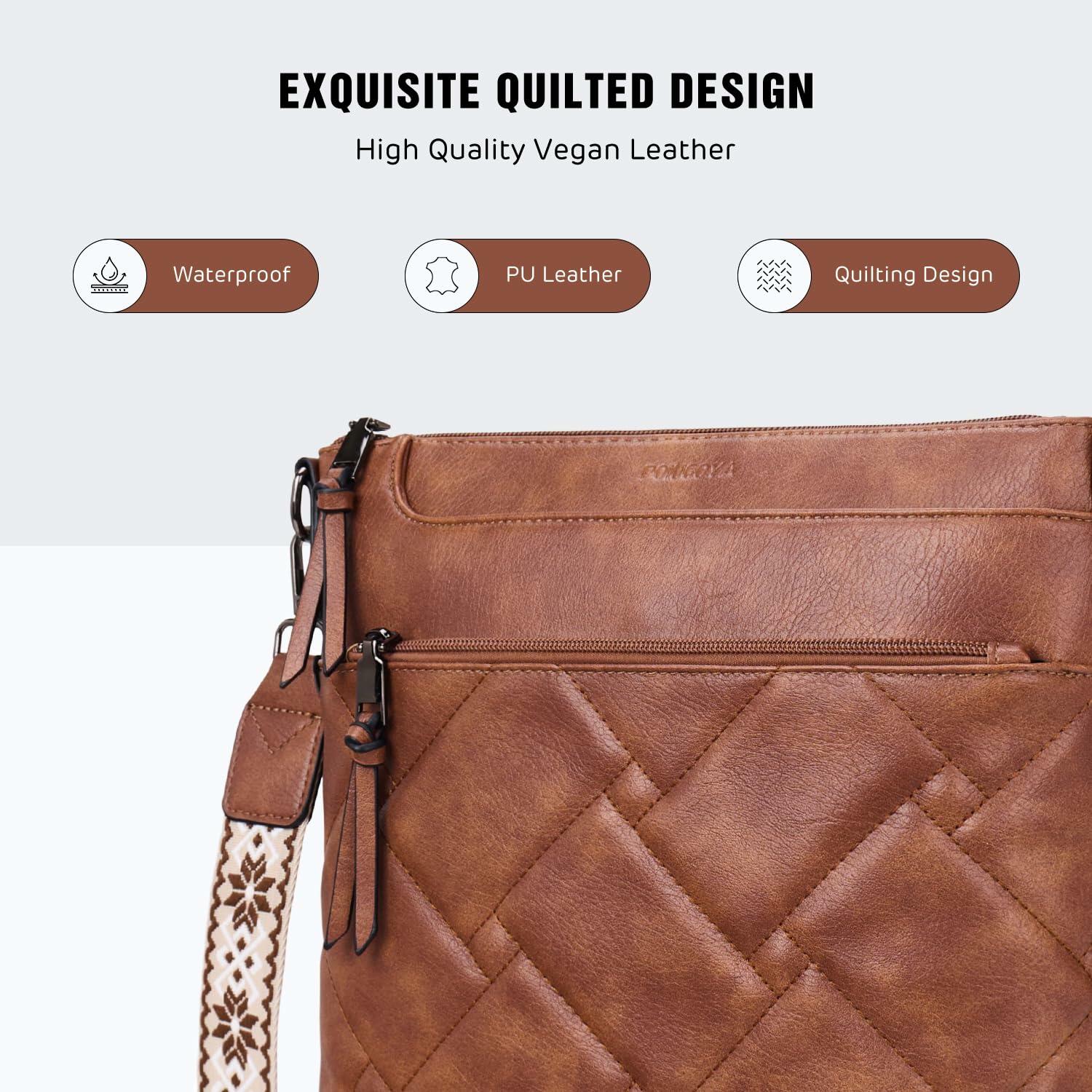 POIUGOYA Quilted Vegan Leather Crossbody Bag Medium RFID Black 12.6in